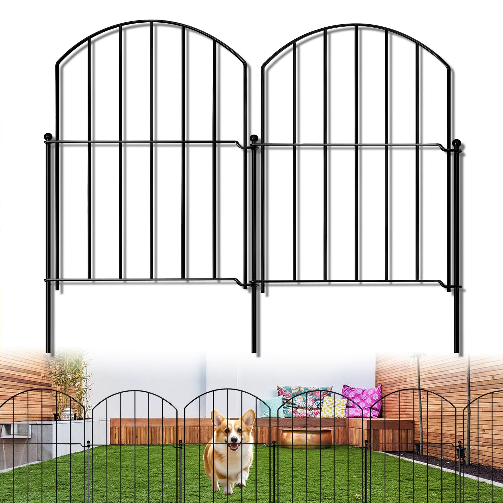 10 PCS Arched Fences, 24in(H) X 10ft(L) Arched No Dig Garden Fence Border with Metal Posts for Small Dog & Rabbit, Decorative Fences for Outdoor Landscape Yard Patio