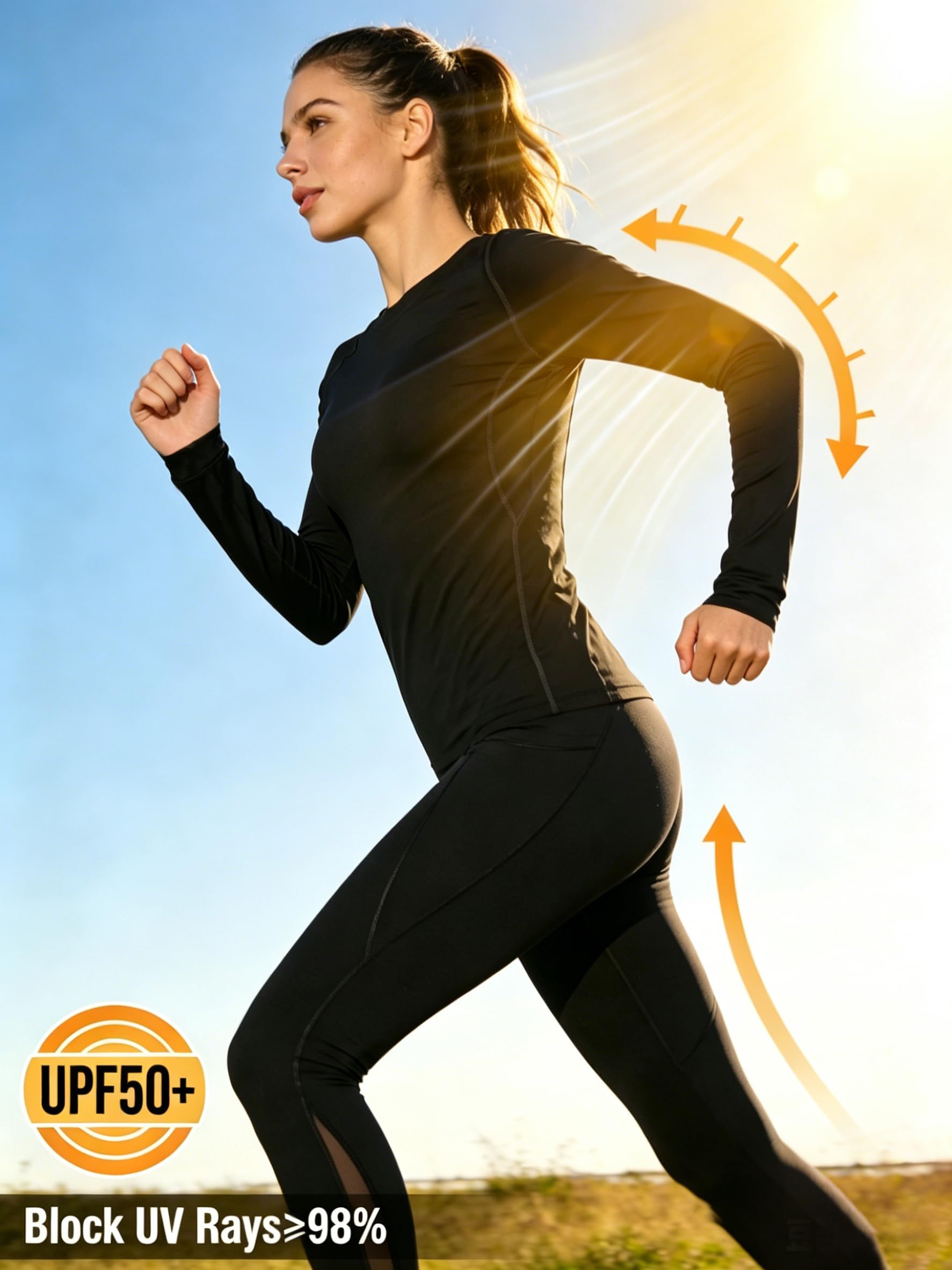Camiseta Compresión Mujer Manga Larga Transpirable y Secado Rápido para Yoga,Pilates,Running,Entrenamiento - Top Deportivo