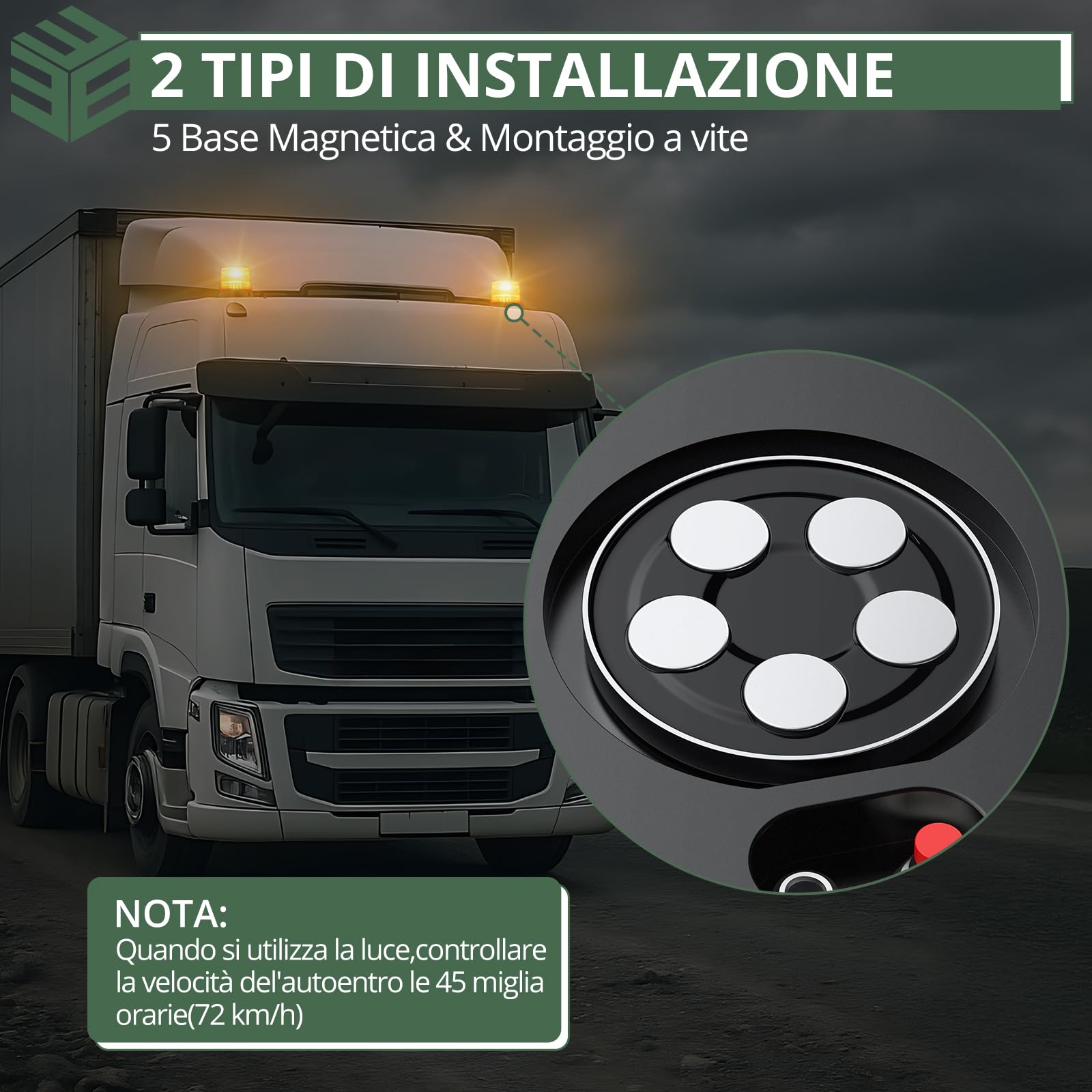 EYPINS 72 LED 72 W Luce Lampeggiante Senza Fili con Telecomando, Luce Rotante con Accendisigari e Cavo di Ricarica USB,Base Magnetica,E57/IP65,Coperchio Ambra,per Auto Trattore,Camion,12 V/24 V