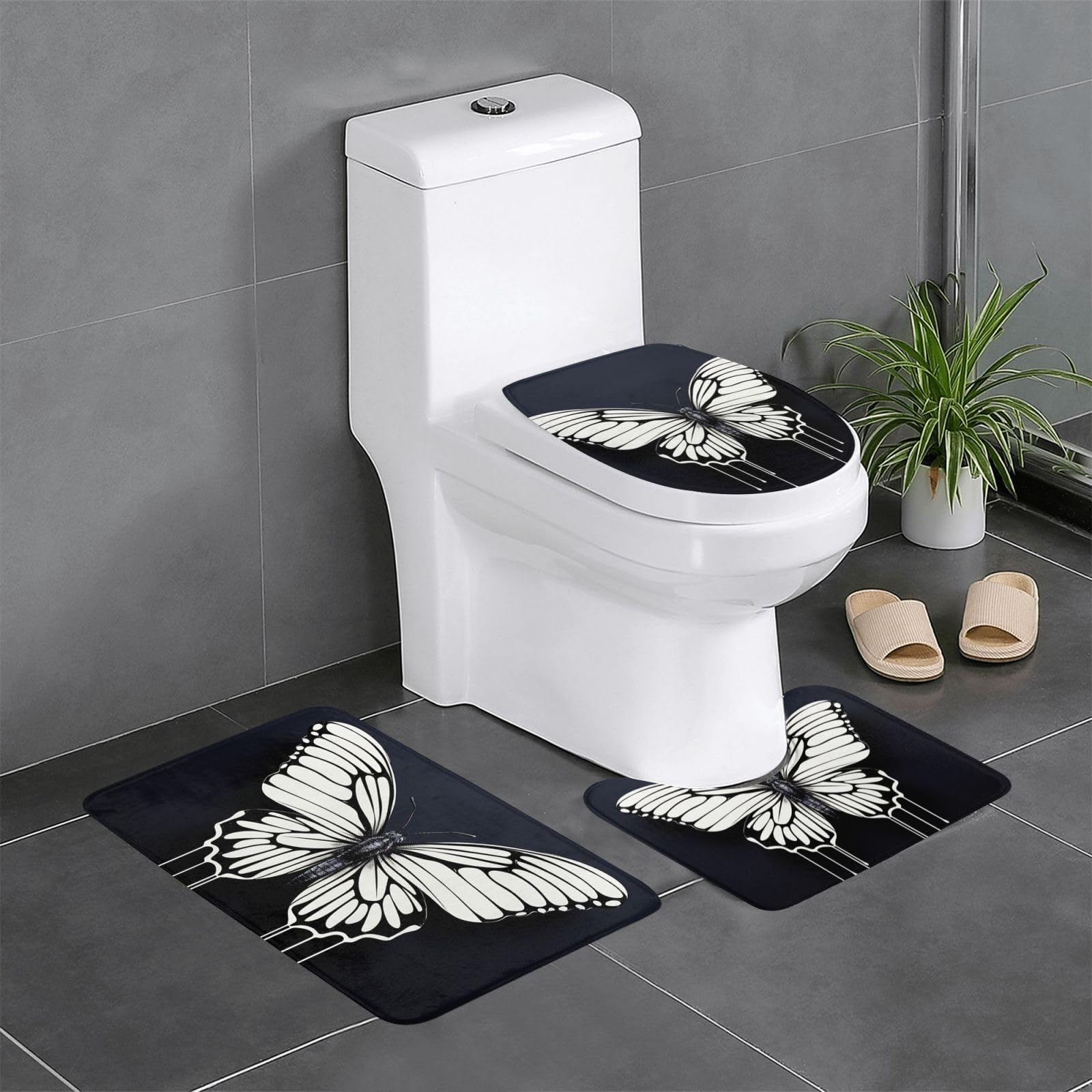 Tapis de bain motif papillon lot de 3 douceur et sérénité pour votre décoration