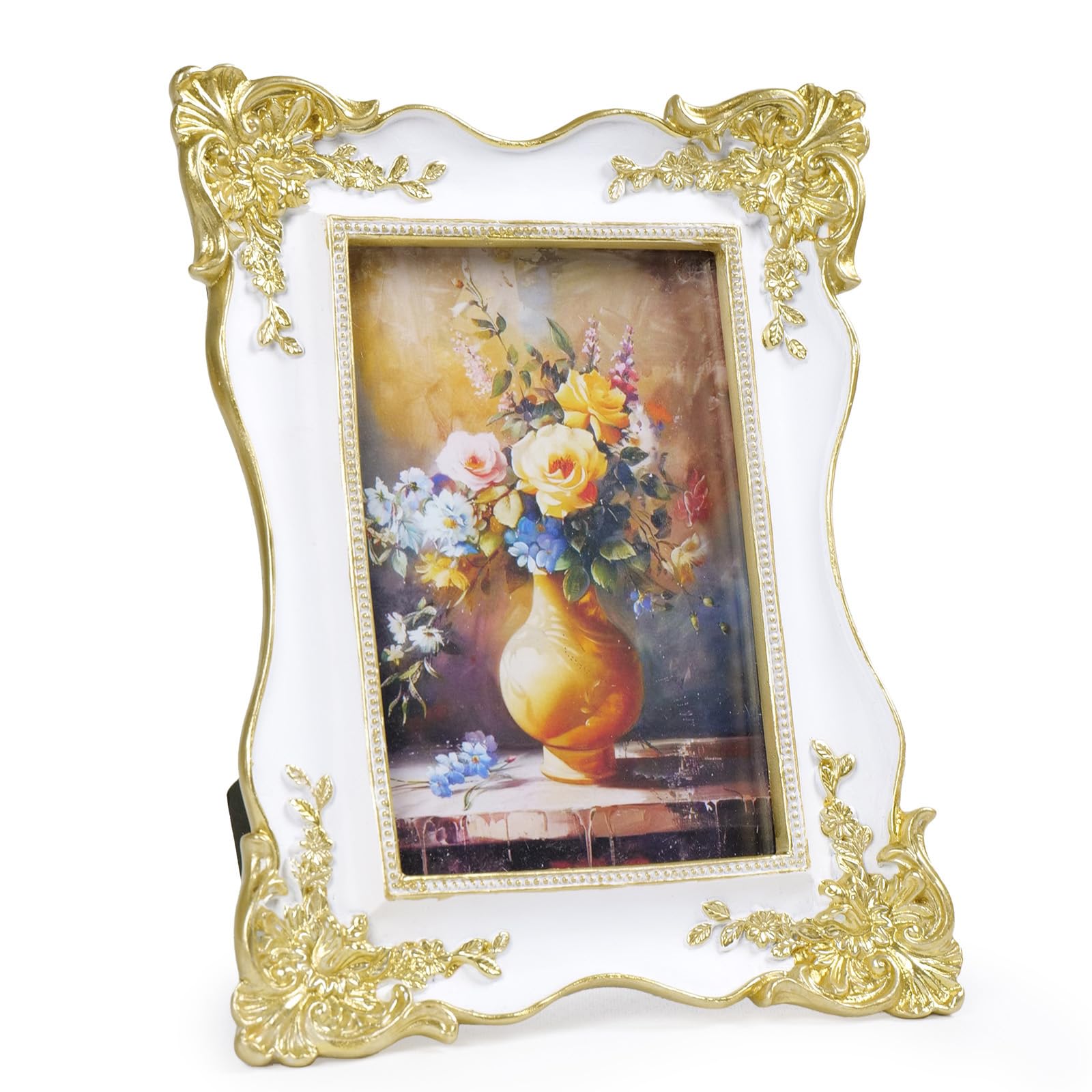 Photo 1 of Cuspin 4x6 Picture Frame, White and Gold Frames Vintage Ornate Decorative Resin Photo Frame with Glass Front, Antique Baroque Style Frame for Tabletop Display or Wall Hanging, Elegant Home Décor