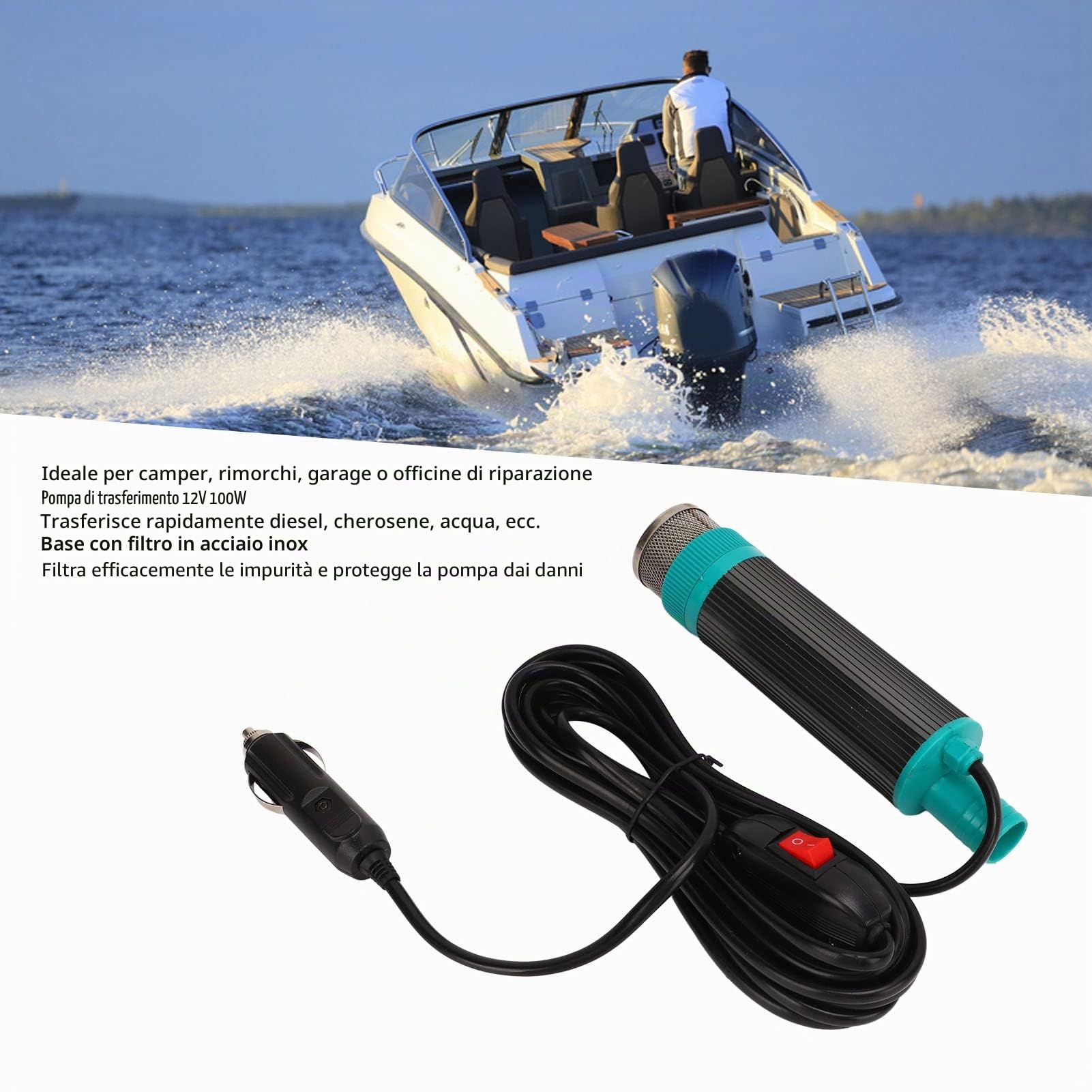 Estrattore Pompa di Trasferimento, Pompa di Trasferimento del Carburante Elettrica Portatile, Pompa Elettrica Portatile per Estrazione dell'Acqua Dell'olio 12 V con 5 M di Fluido di Trasferimento D