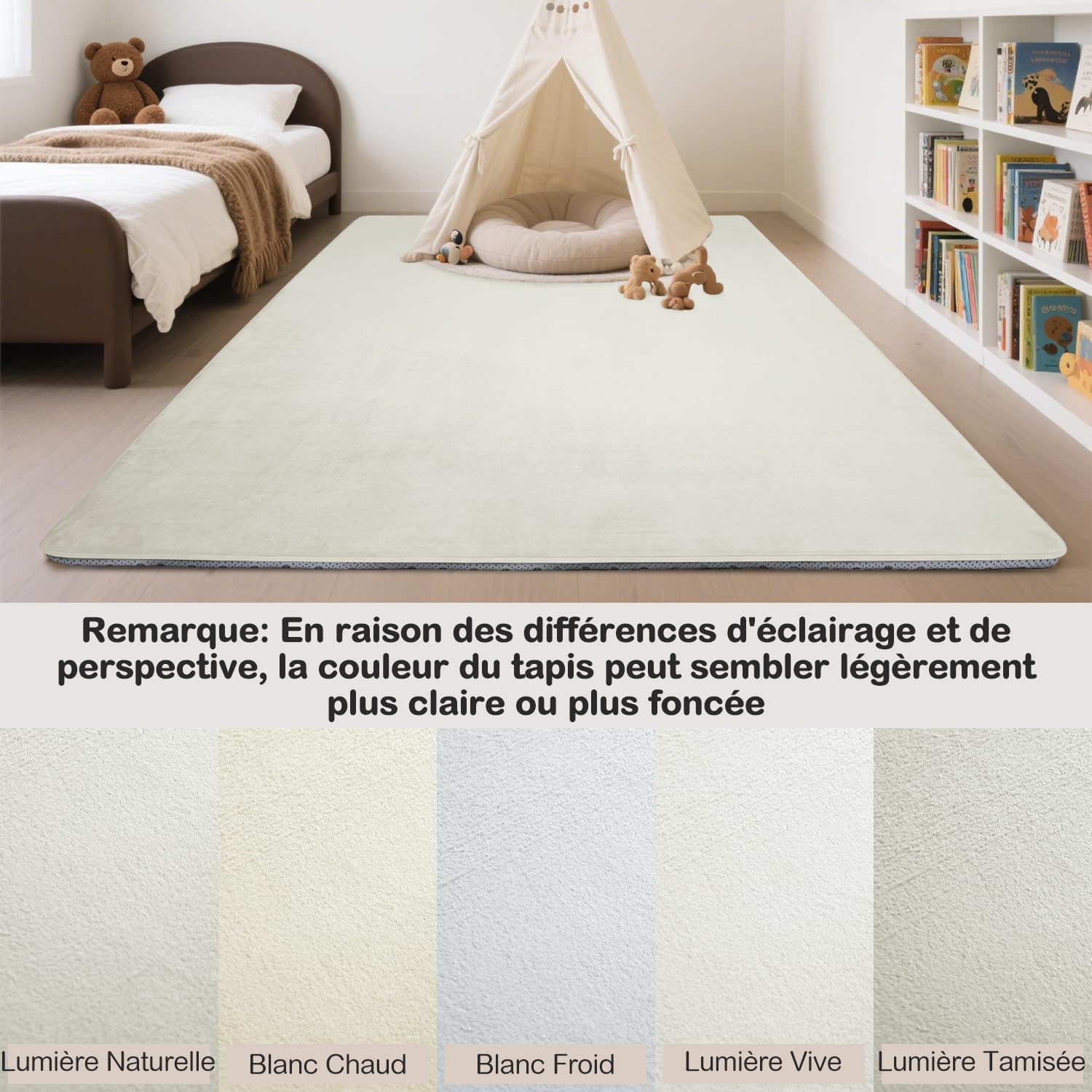 Tapis d'éveil et de Jeux Bebe Epais de 3 CM, Tapis Salon Chambre Poil Ras Jaune Crème 80x200 CM, Tatami Tapis Doux pour la Chambre Bebe, Chambre d'enfants