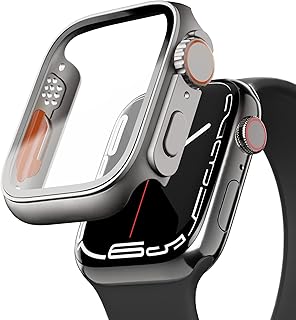 PZOZ Compatible for Apple Watch Series 7/8/9 45mm Hard Case with Tempered Glass Screen Protector, Unique Design Hard PC Cover, Bumper Full Coverage Accessories for iWatch 7/8 45mm