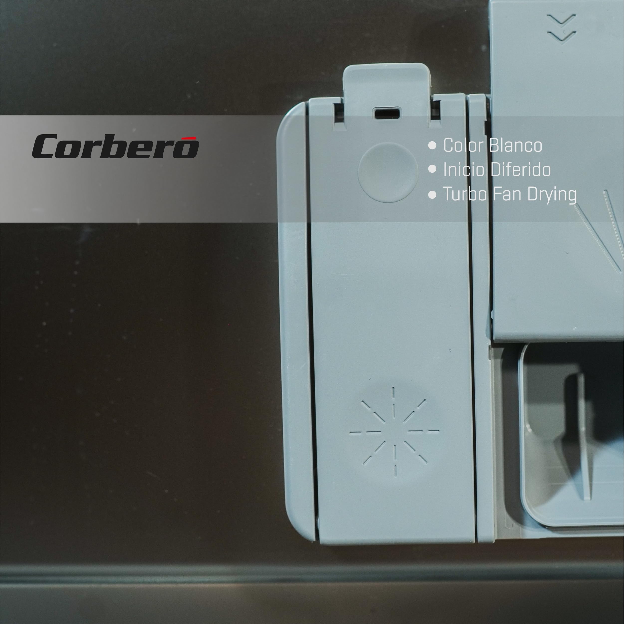 Corberó - Lavavajillas Gama Excellence | CLVV8622INVW | 15 Servicios | 8 Programas | 6 Temperaturas | Display LED | Turbo Fan Drying | Inicio Diferido | Media Carga | Auto Door | Blanco