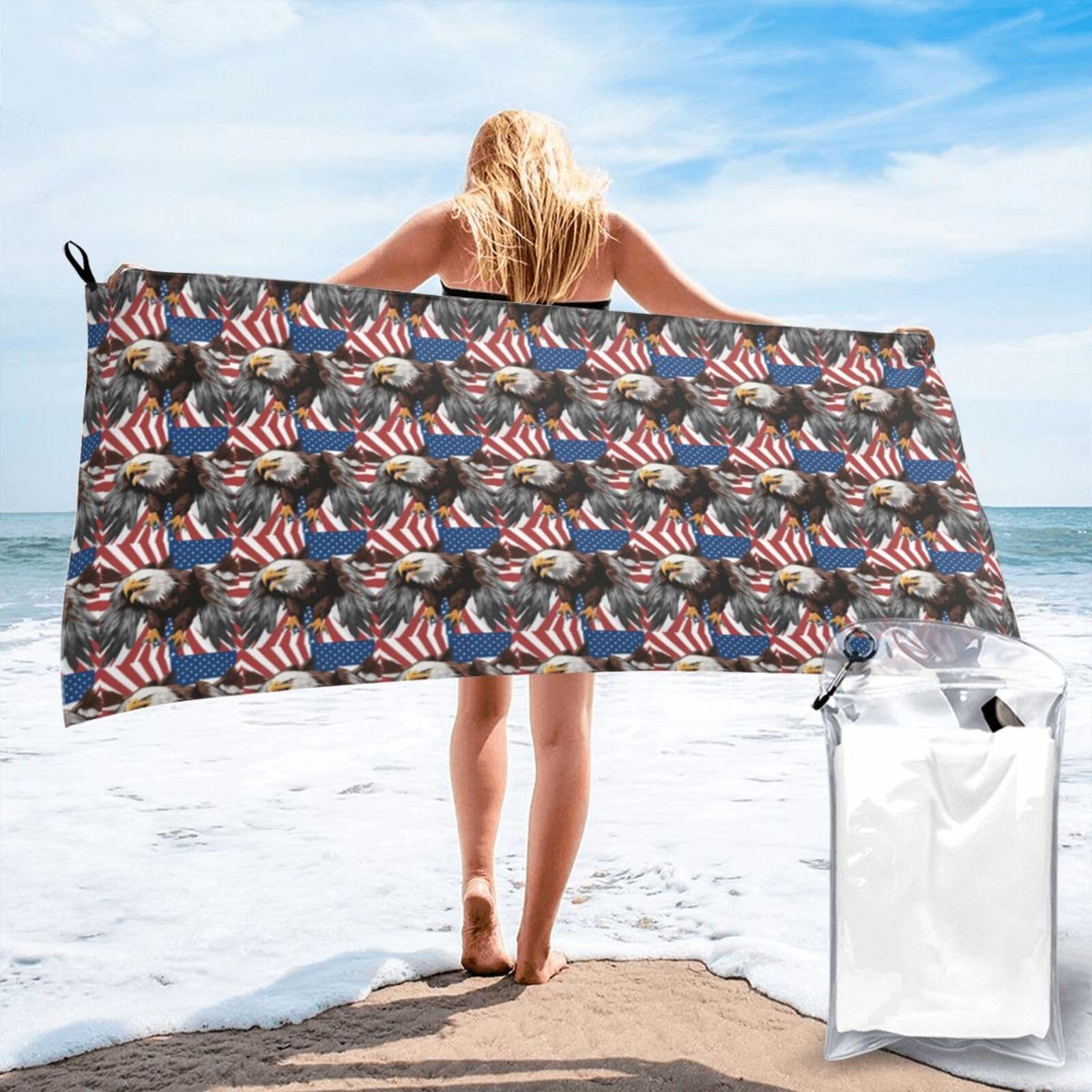 NImongt Eagle With Usa Flag Print Adult Towel Travel Gym Beach Hiking Yoga Camping Lightweight Quick Dry Versatile