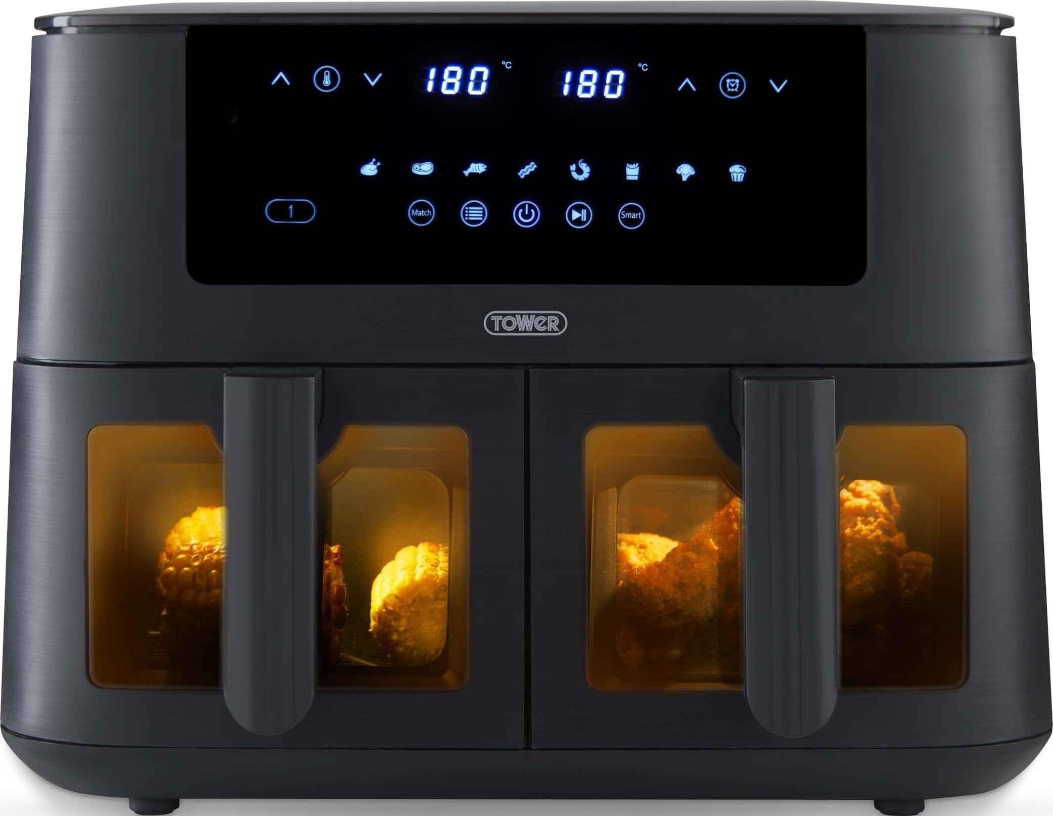 Tower Vortx 8L Dual Basket Air Fryer With Viewing Windows, Black