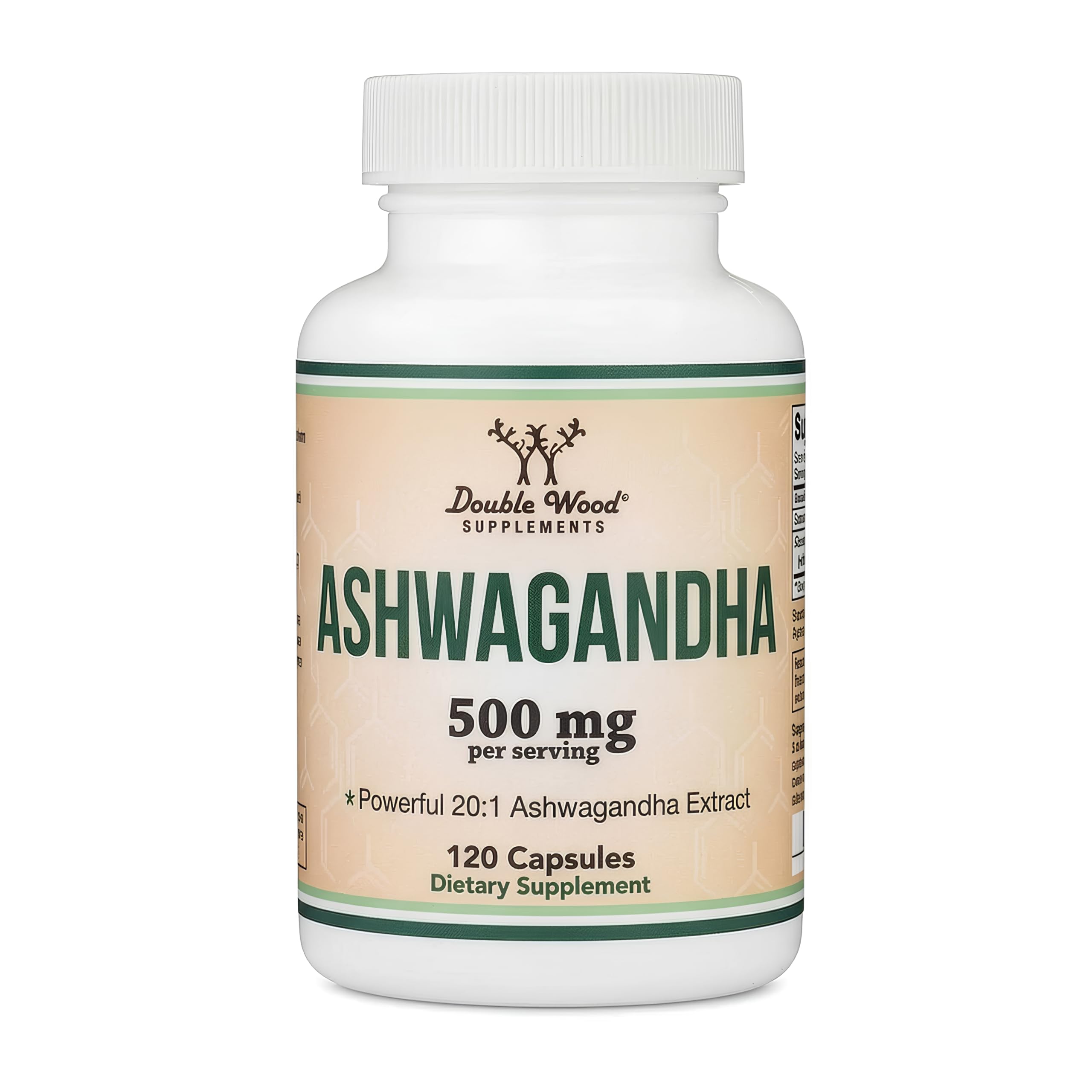 Ashwagandha Capsules, 120 Tellen (500mg Extract 20:1 Potentie) Adaptogen Stress Verlichting door Dubbel Hout