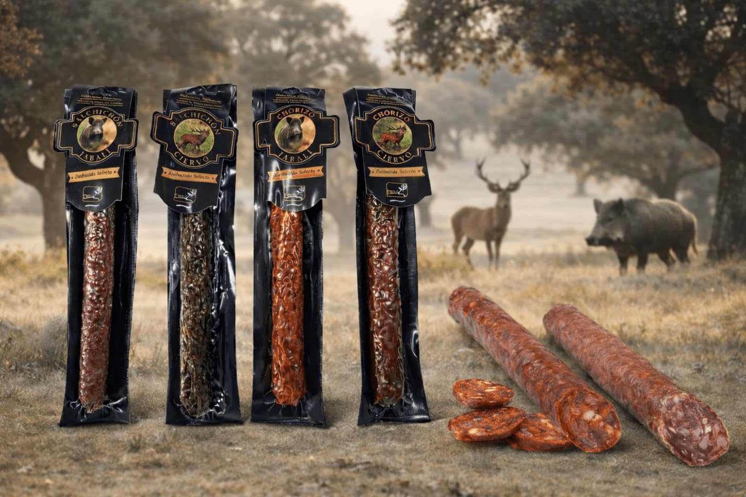 Lote Embutidos de Caza Extremeño | Chorizo y Salchichón de Jabalí y Ciervo | 200g aprox. c/u | Selección Gourmet Tradicional