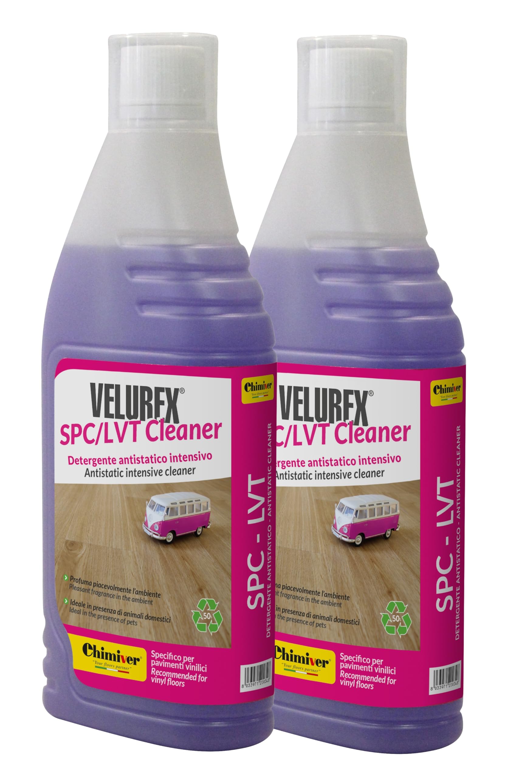 Chimiver Detergente Antistatico adatto alla pulizia di Pavimenti Vinilici - VELUREX SPC/LVT CLEANER KIT 2 PEZZI | Confezione da 2 flaconi da 1L cad.