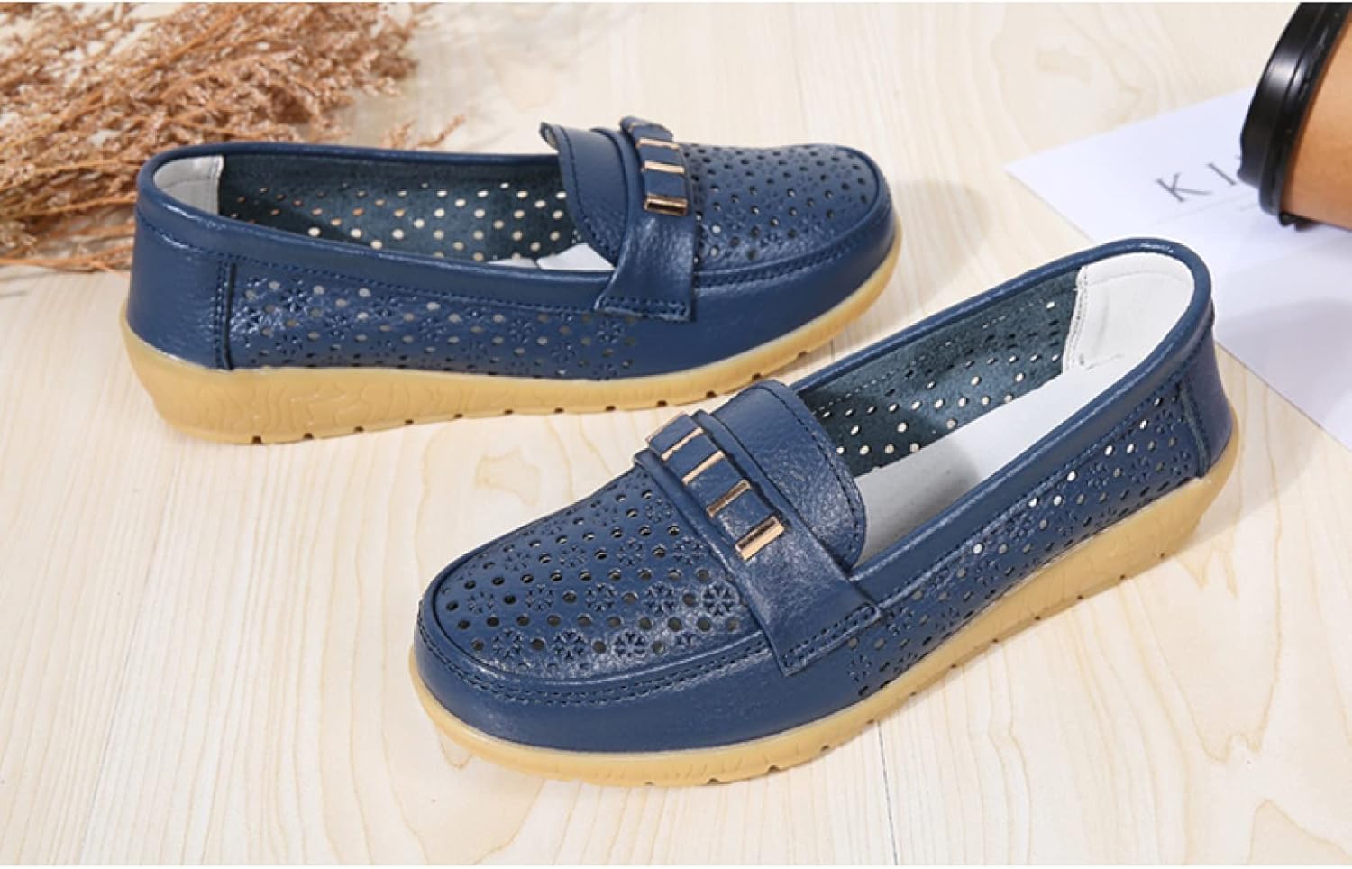 PANLON] レディース モカシン 女性 ローファー スリッポン スニーカー レディース ドライピングシューズ メッシュ ローフ pointer  【本革】 モカシン ローファー 大人ローファー シューズ ドライビングシューズ レディース 本革 快適 PO5083 （ブラック） - ファッション  ... [PANLON] レディース メッシュ フラット ローファースリッポン モカシン シューズ 防滑 スリッポン カジュアル 柔らかい