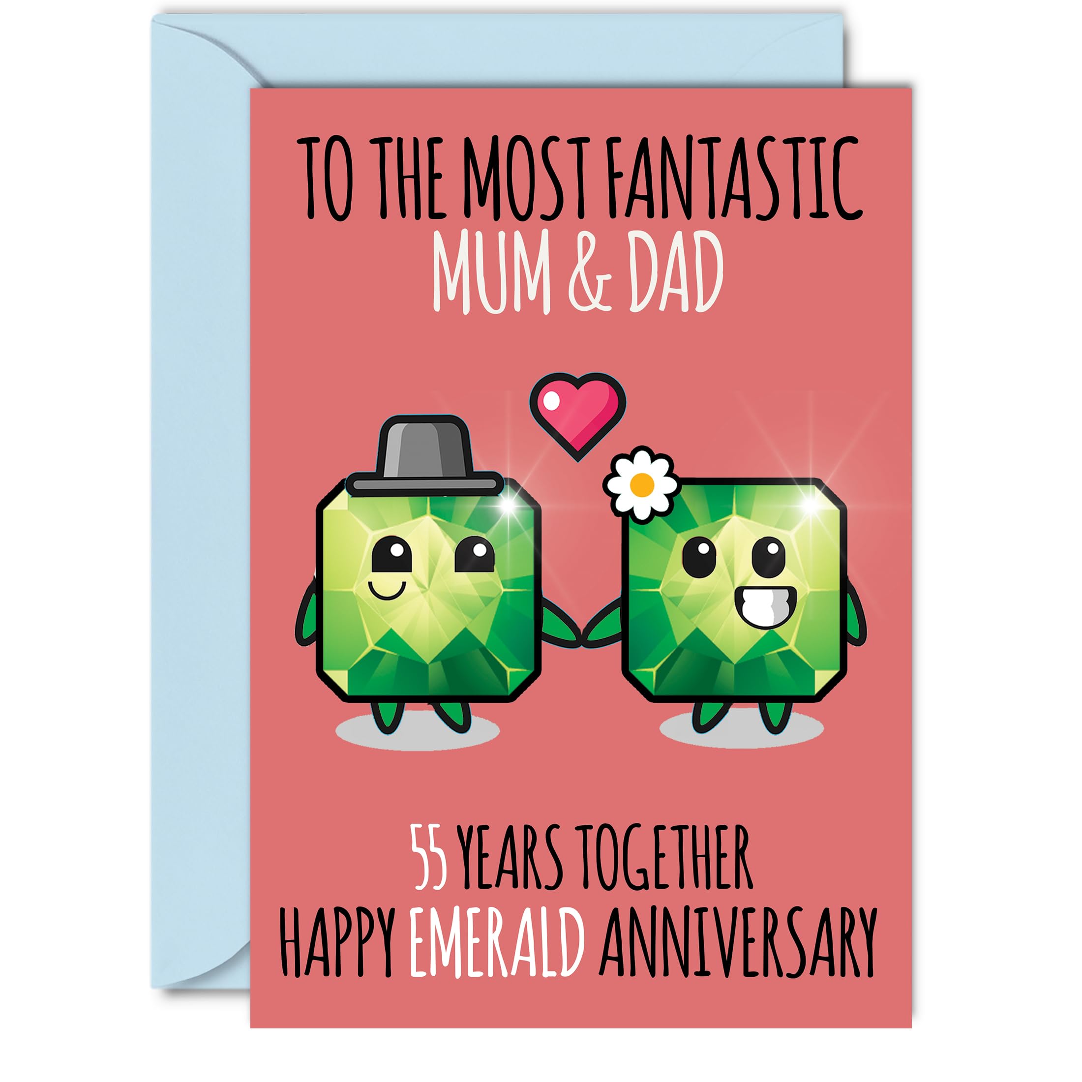 Cute Emerald Anniversary Card for Mum & Dad - 55 Years Together - Happy 55th Wedding Anniversary Cards for Dad Mum, A5 Greeting Cards Anniversaries