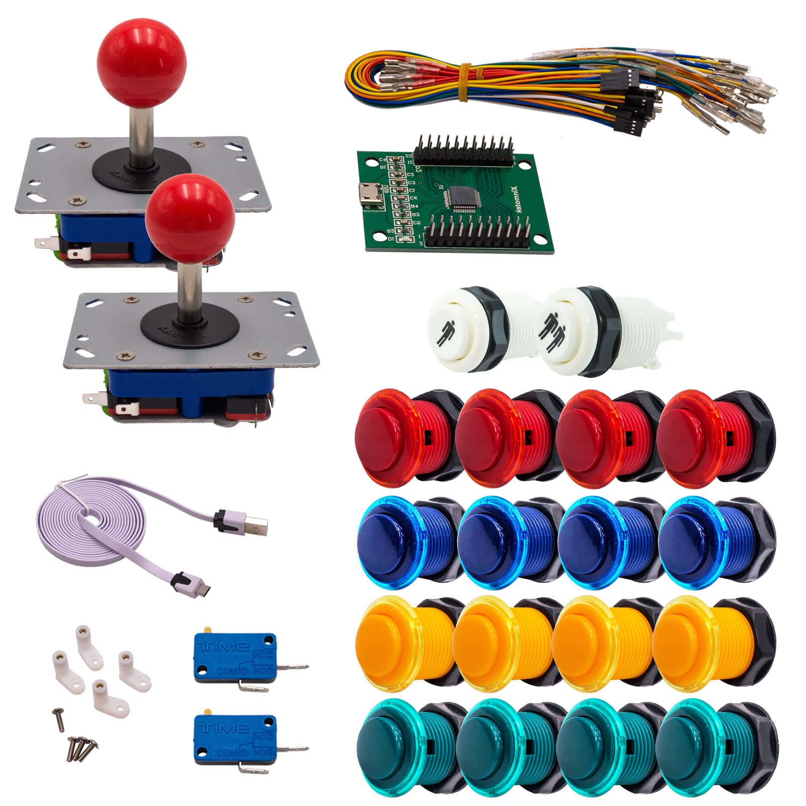 Kit Joystick e Pulsanti Arcade 2 Giocatori Pulsanti Generico Joystick Zippyy Aste Corte Palle Mappa XinMoTek Videogiochi Retro Gaming