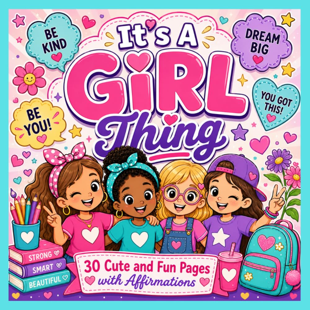 It's A Girl Thing: 30 Cute and Fun Pages with Affirmations: A Whimsical Coloring Adventure for Creative Girls