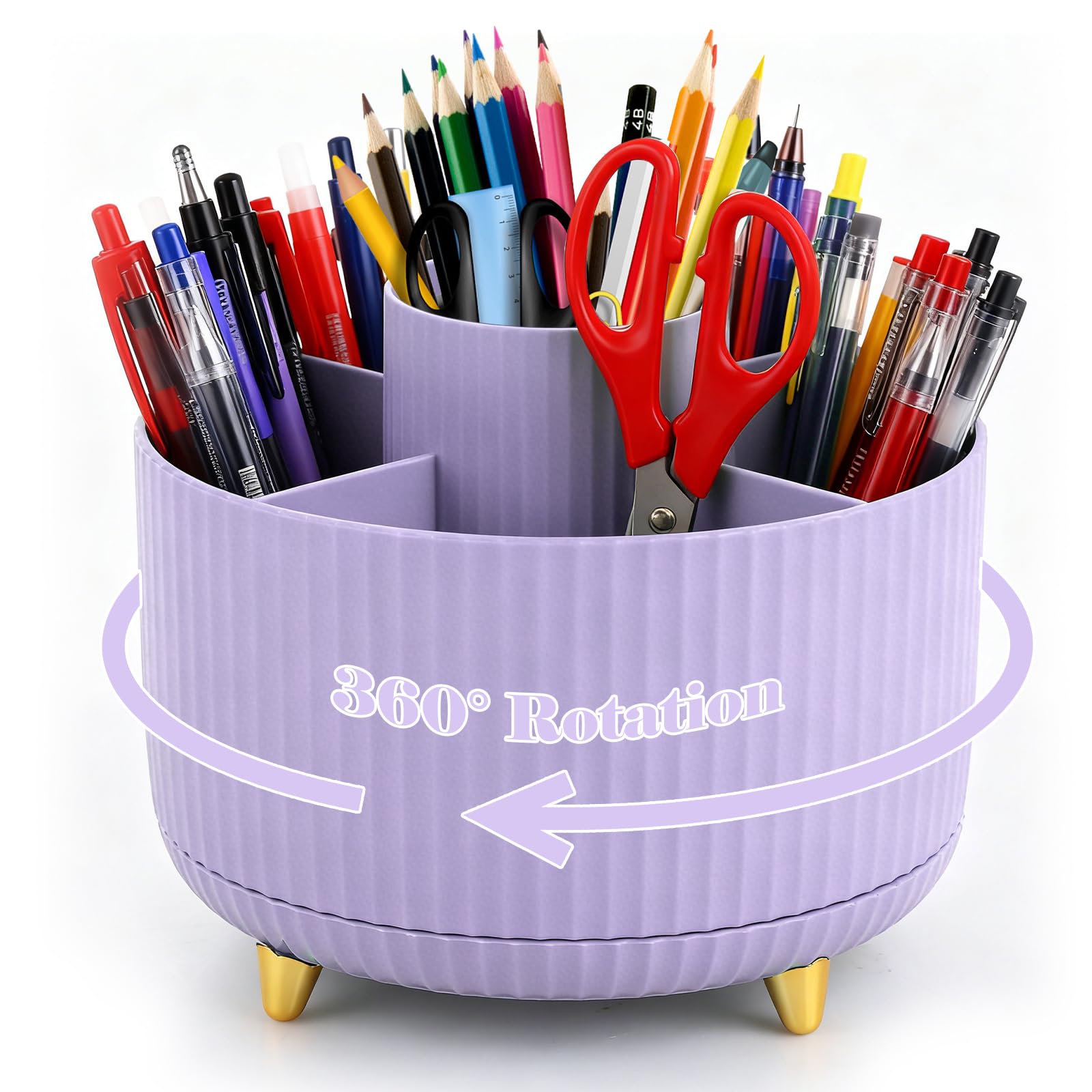 Lychico Desk Organiser, 360-Degree Rotating Pencil Cup Organiser With 5-Compartment Desk Organiser, Large Capacity Pencil Pot Cup for Office, Home & School Supplies, Stationery Accessories