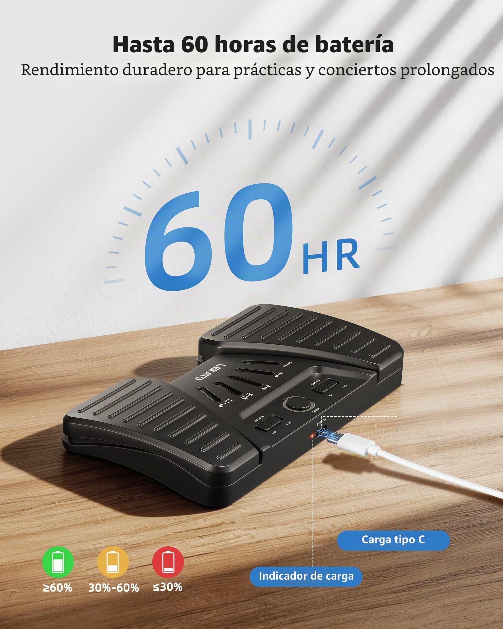 LEKATO Bluetooth Page Turner Pedal, controlador de aplicación de interruptor de pie recargable para teléfono, tabletas, portátil, 5 modos, pedal para tocar instrumentos o indicar