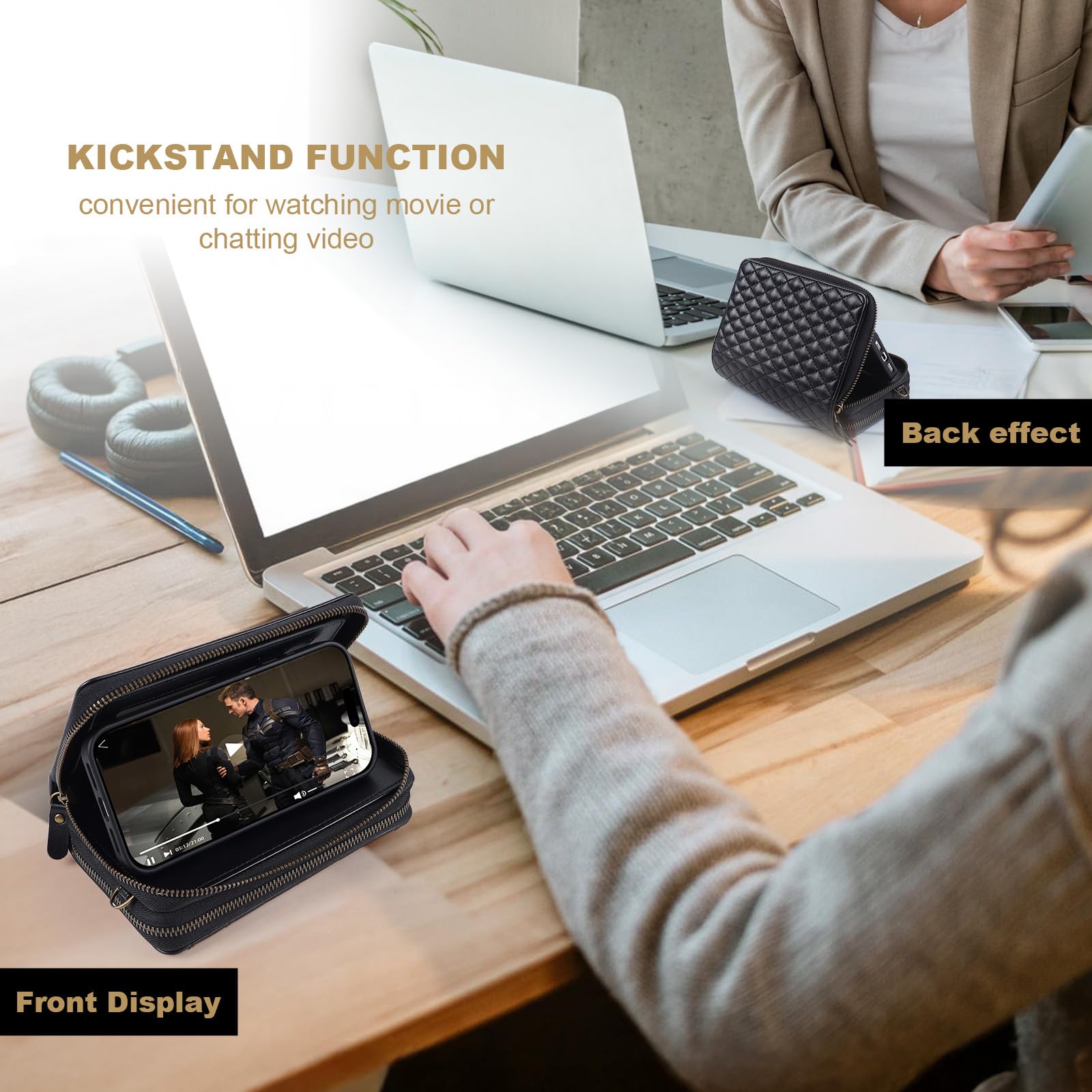 Harryshell Kompatibel mit iPhone 13 Pro Max 6,7 Zoll 2021, Brieftasche, mehrere Reißverschlüsse, abnehmbare magnetische Hülle, Geldbörse mit Kartenfächern, Spiegel, Crossbody (kompatibel mit Magsafe
