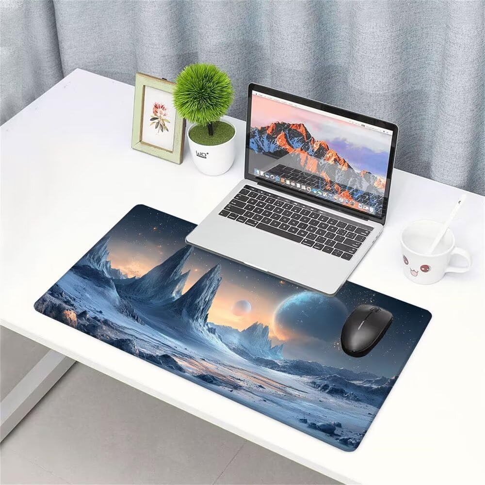 Podkładka pod mysz XXL 1000 x 500 x 3 mm planeta mysz do gier górska mata na biurko, akcesoria do gier, wysoka precyzja i szybkość ze zszytymi krawędziami i antypoślizgową podstawą, do biura, domu f