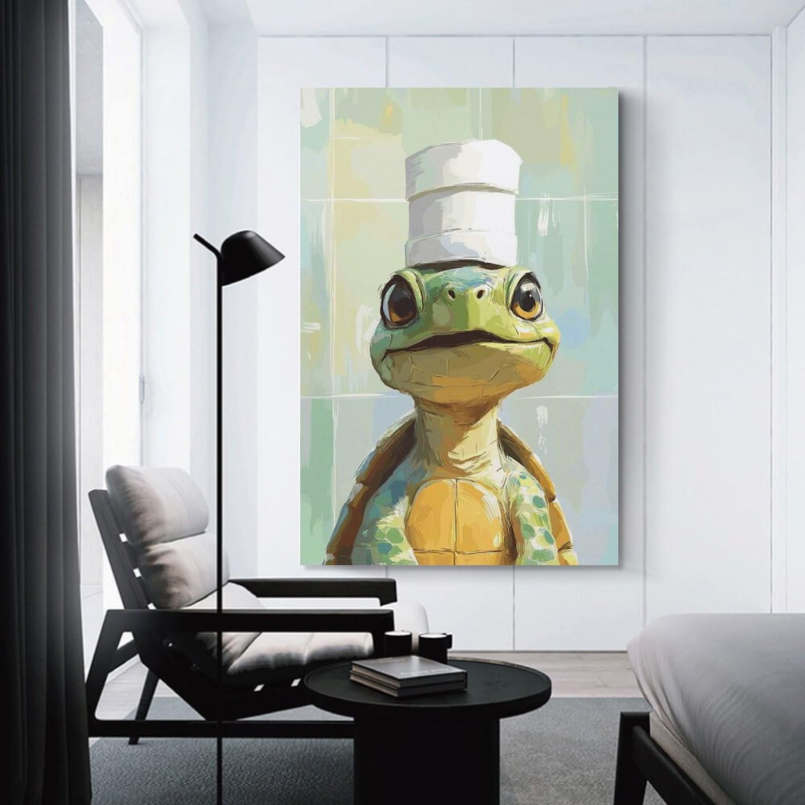 Junmoney Chef Turtle Illustration Wall Decor Canvas Print, 24x36inch(60x90cm), for Living Room, Lounge Or Sitting Room, Easy Decor for Gallery Walls
