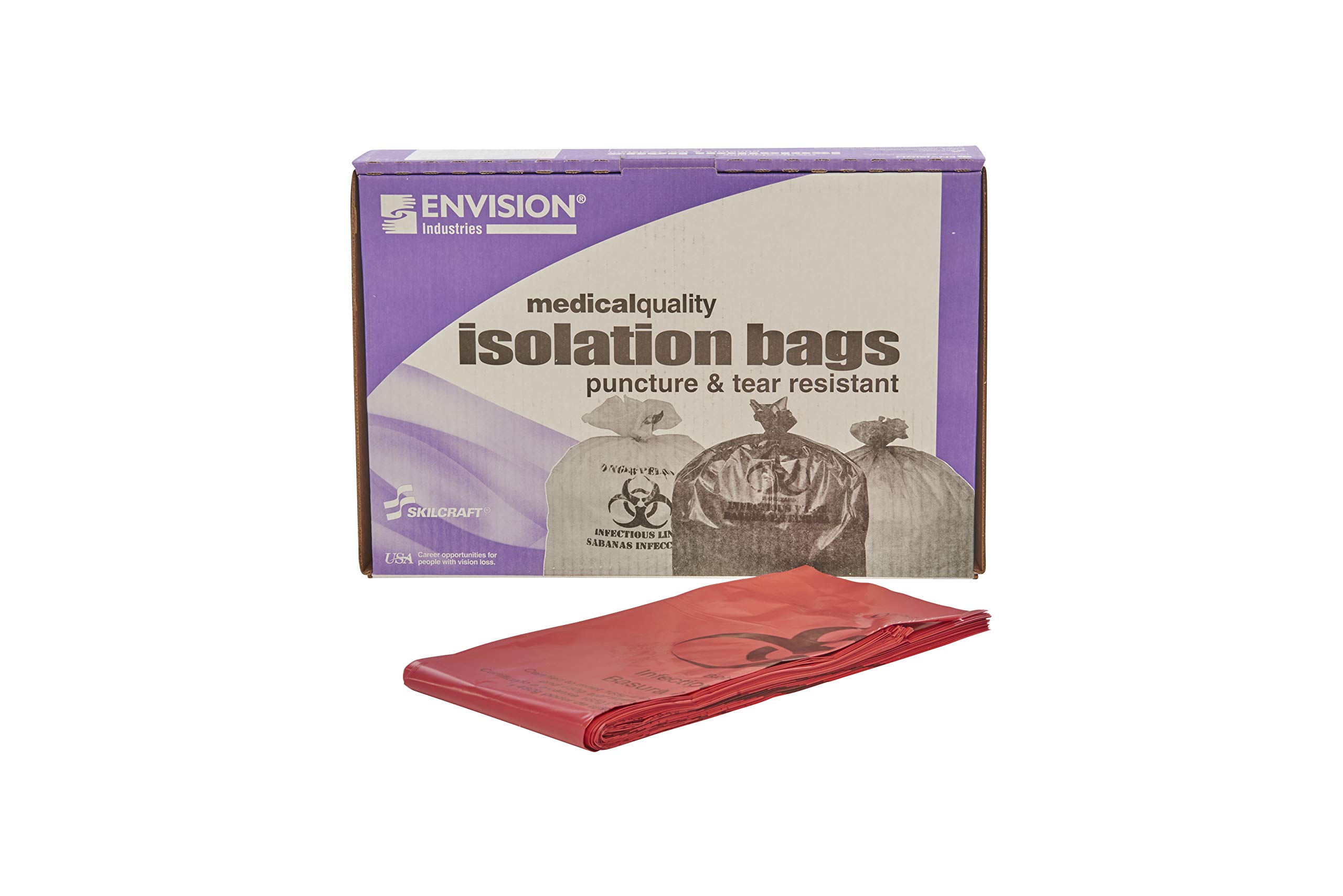 Stout by Envision Red Medical Isolation Bags, 24" x 27", 13 Gallon Capacity, Linear Low Density, 200 Bags, Made in The USA (ISR-2427-XH)