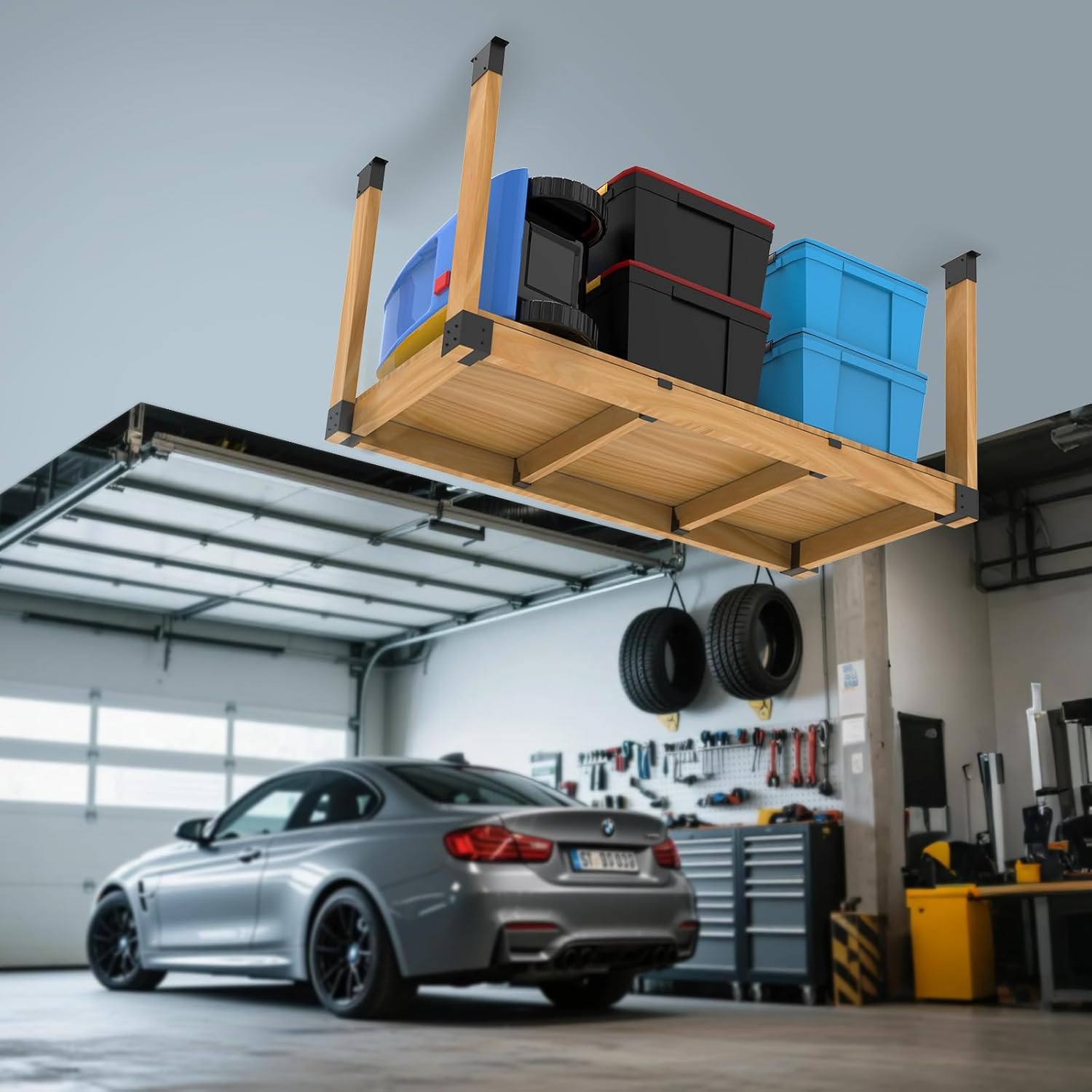 Heavy Duty Overhead Garage Storage Rack Kit for 2x4 Wood (Actual 1.5"x3.5") - DIY Ceiling Storage System, 500 lbs Capacity, Easy Install, Metal Brackets (No Lumber Included) - Image 2