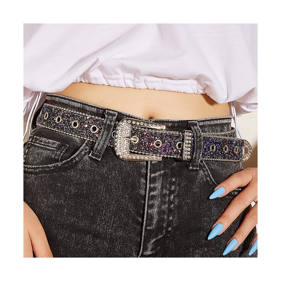 Silver Rhinestone Belt Western Cowgirl Cowboy Belts Vintage Bling Crystal Diamond Studded Leather Belt for Jean Pants2