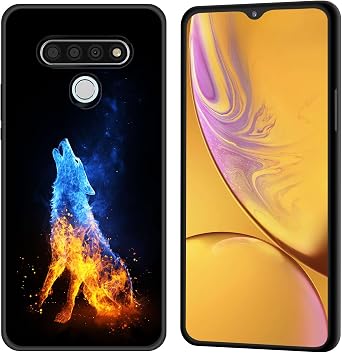 for LG K51 Case,Premium Soft Silicone Rubber Anti-Scratch Shockproof Full-Body Protective Bumper Case Cover for LG K51, Blue Orange Fire Wolf