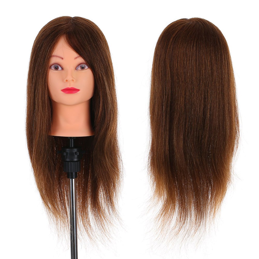 BRRNOO Mannequin Head, Mannequin Head Human with 1 Hairdressing and 1 Holder for 24 Inch Real Human Mixed with Synthetic Fiber Training, Hairdressing Tool