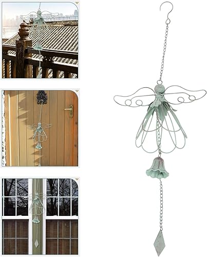 Miniatura 7 de Toyvian Weather-Resistant Cast Metal Cherub Wind Chime with Melodious Sound Retro Garden Hanging Decor for Patio and Outdoor Spaces Rustic Bell with