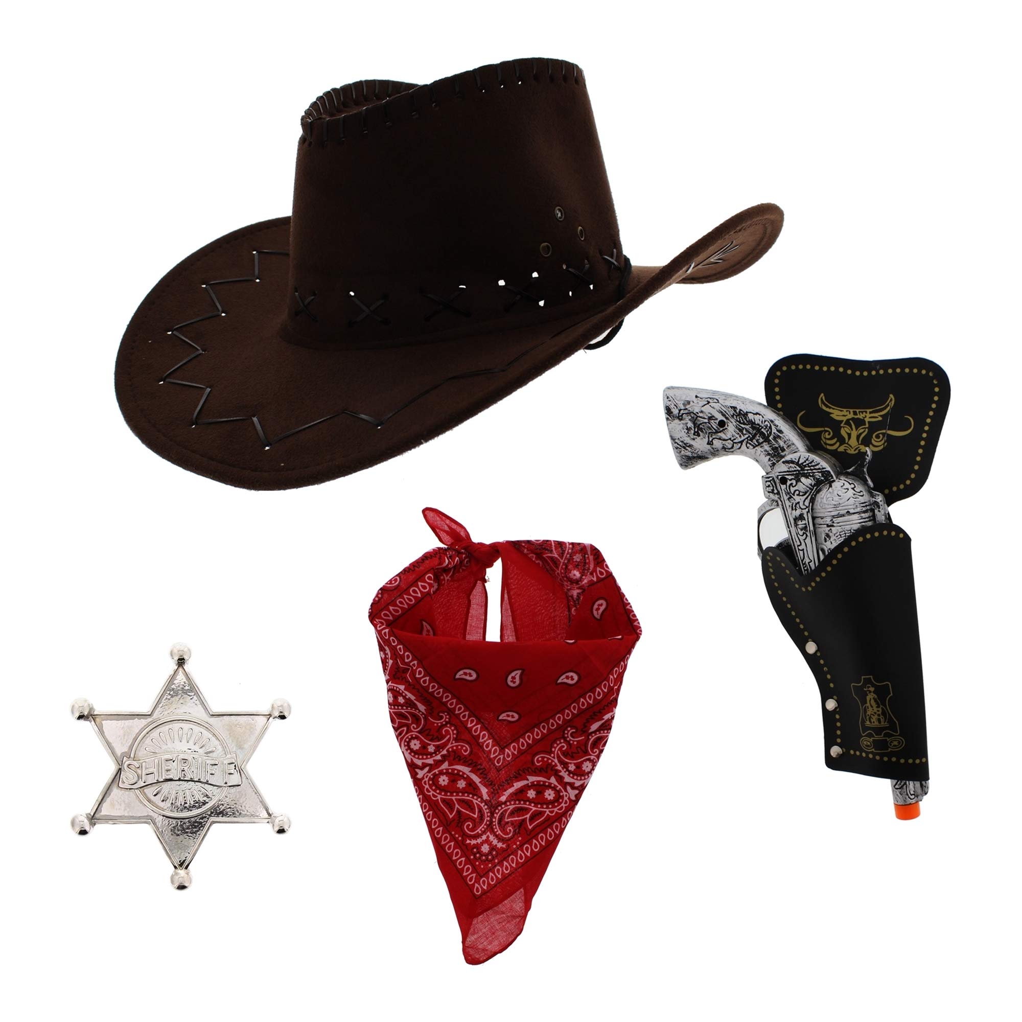Zac's Alter Ego Fancy Dress Unisex 4 Piece Cowboy Set, Brown Hat, Red Bandana - Image 3