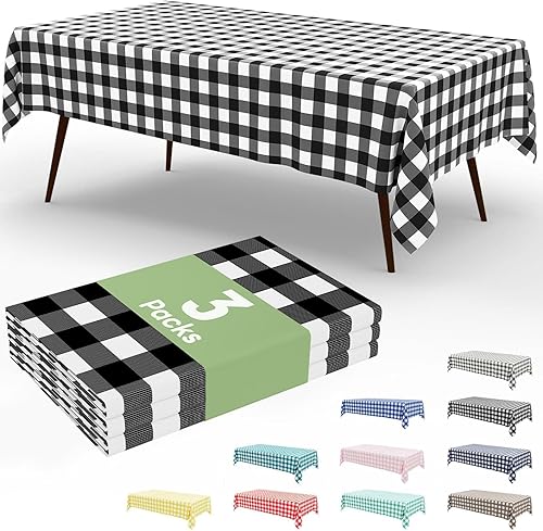 Vista 248 de Smiry Paquete de 10 Manteles Desechables de Cuadros Vichy Azules - 54" x 108" Mantel de Plástico de Servicio Pesado, Cubiertas de Mesa Impermeables