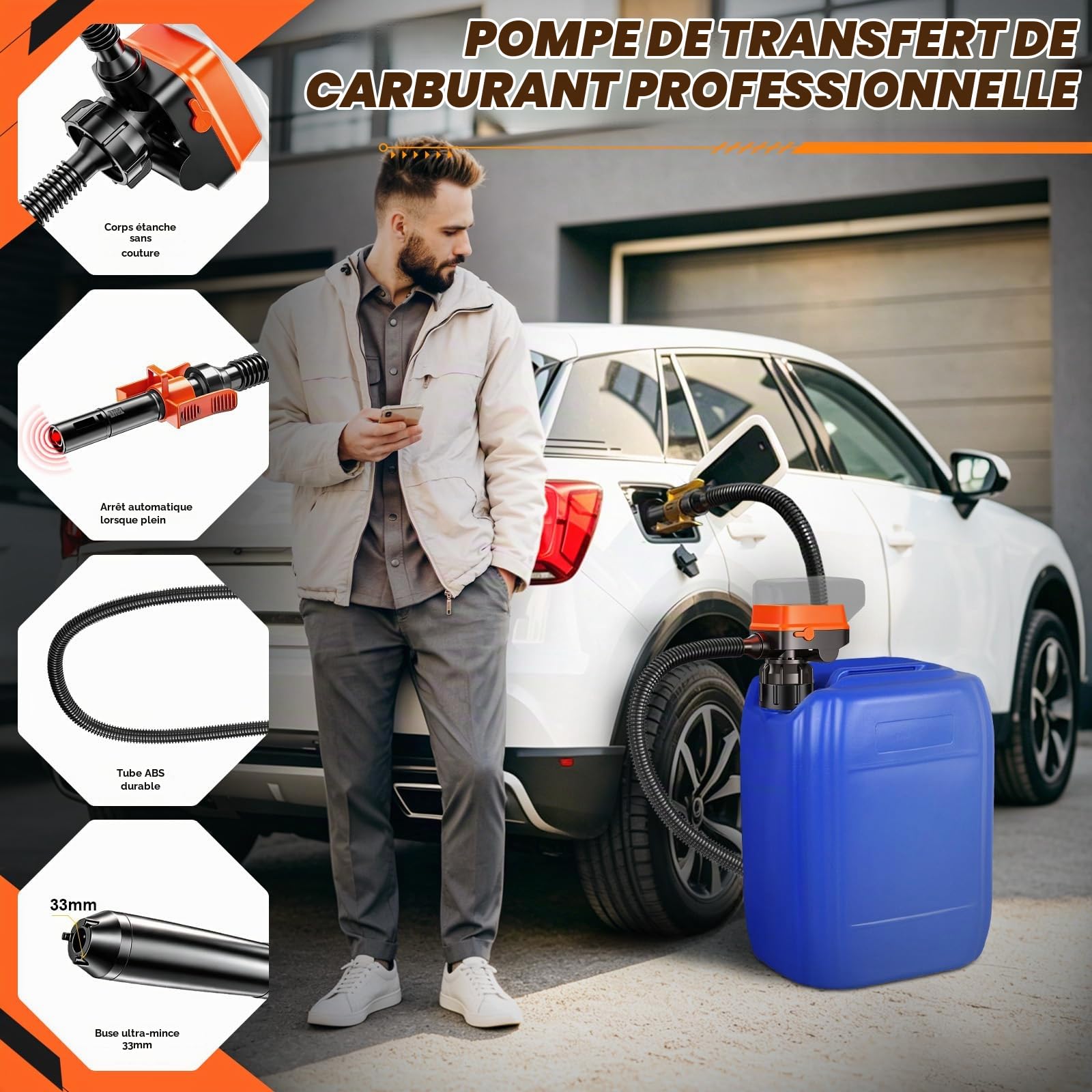 Pompe carburant arrêt automatique pour Dewalt 20 V Milwaukee 18 V batterie | Pompe de transfert portable pour essence, diesel, kérosène (12 L/min) avec tuyau, adaptateurs