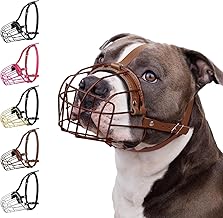 BRONZEDOG Pitbull Dog Muzzle, Metal Mask, Wire Basket, Adjustable Leather Straps for Large Dogs (Brown)