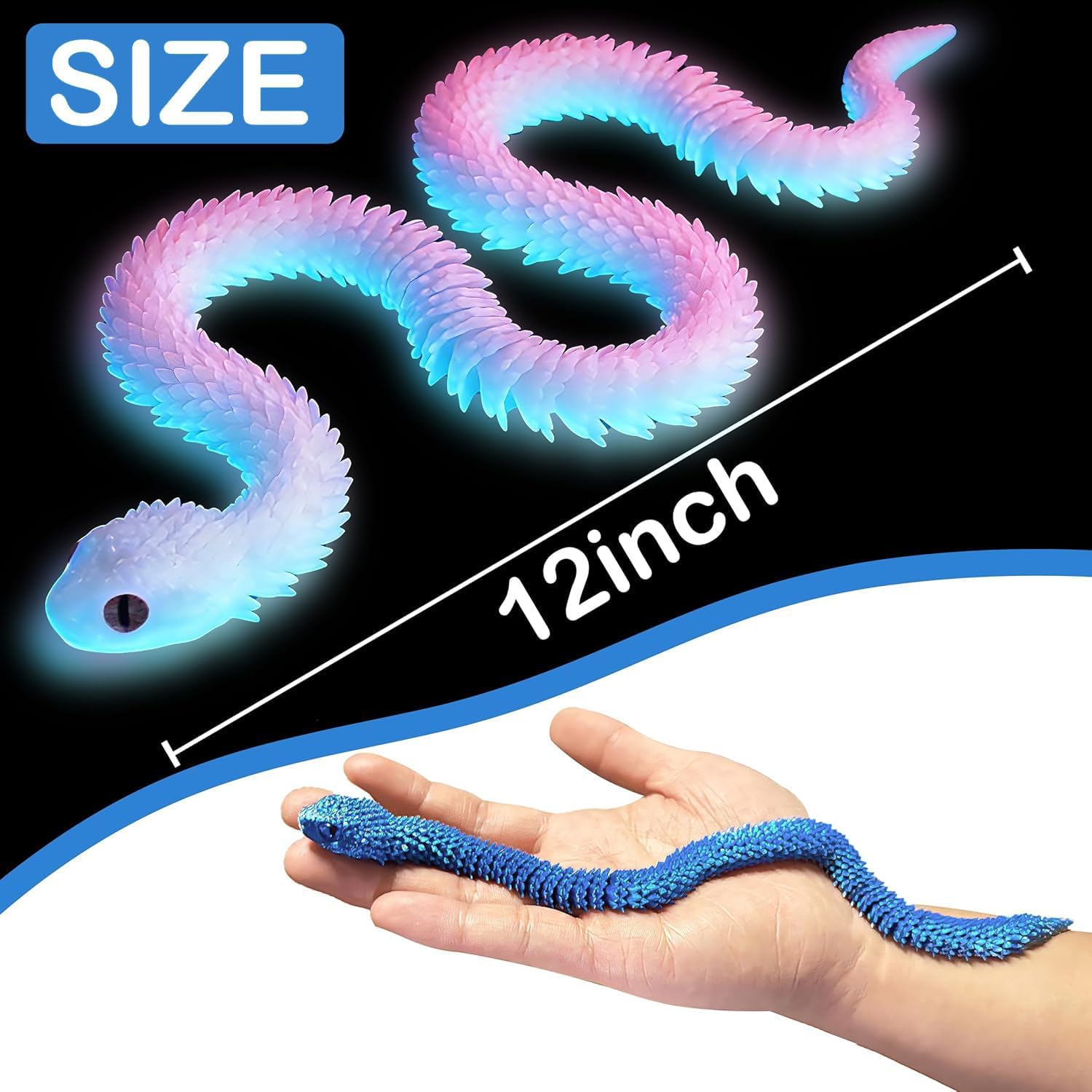 Ivrmtal 12PCS 3D Printed Snake Toys, 12in Flexible 3D Printed Animals for Easter Eggs Filled Easter Basket Stuffers Essentials 3D Snake Fidget Toys for ADHD Stress Relief Christmas Home Desk Decor