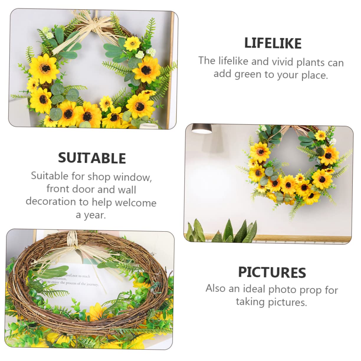 Amosfun Künstlicher Sonnenblumen Kranz Wandkranz Retro Türkranz Landhausstil Gelbe Blume Girland Kranz Ostern Frühling Herbst Dekoration Willkommen Zeichen für Hochzeit Party Haustür Garten