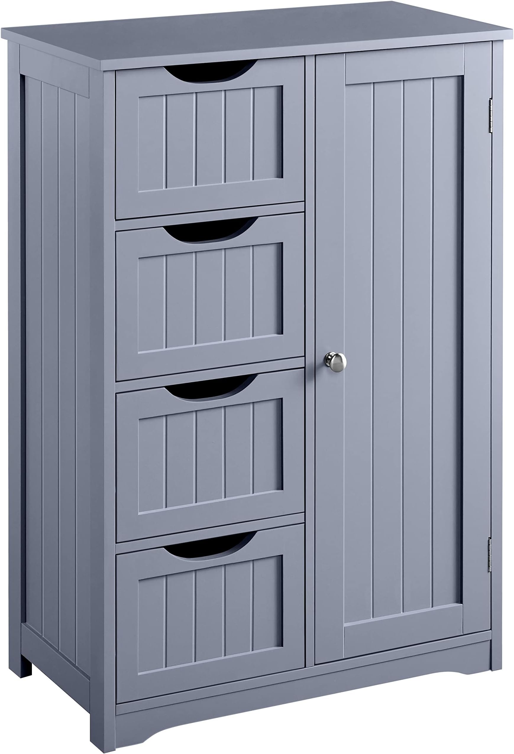 Yaheetech Bathroom Floor Cabinet Cupboard Free Standing Wooden Cabinet Storage Unit with 4 Drawers & 1 Door, Adjustable Shelf, Grey