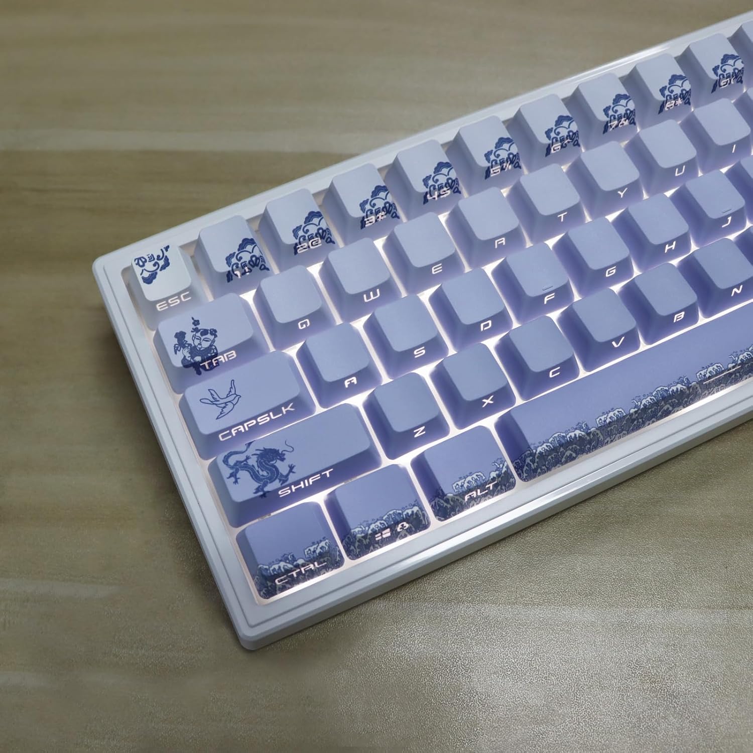 JSJT Side-Printed Keycaps-Doubleshot PBT Key Caps 134 Keys Shine Through Keycap OEM Profile Gradient Blue Custom Keycaps Translucent Keycap Set for Cherry MX Switches Keyboard