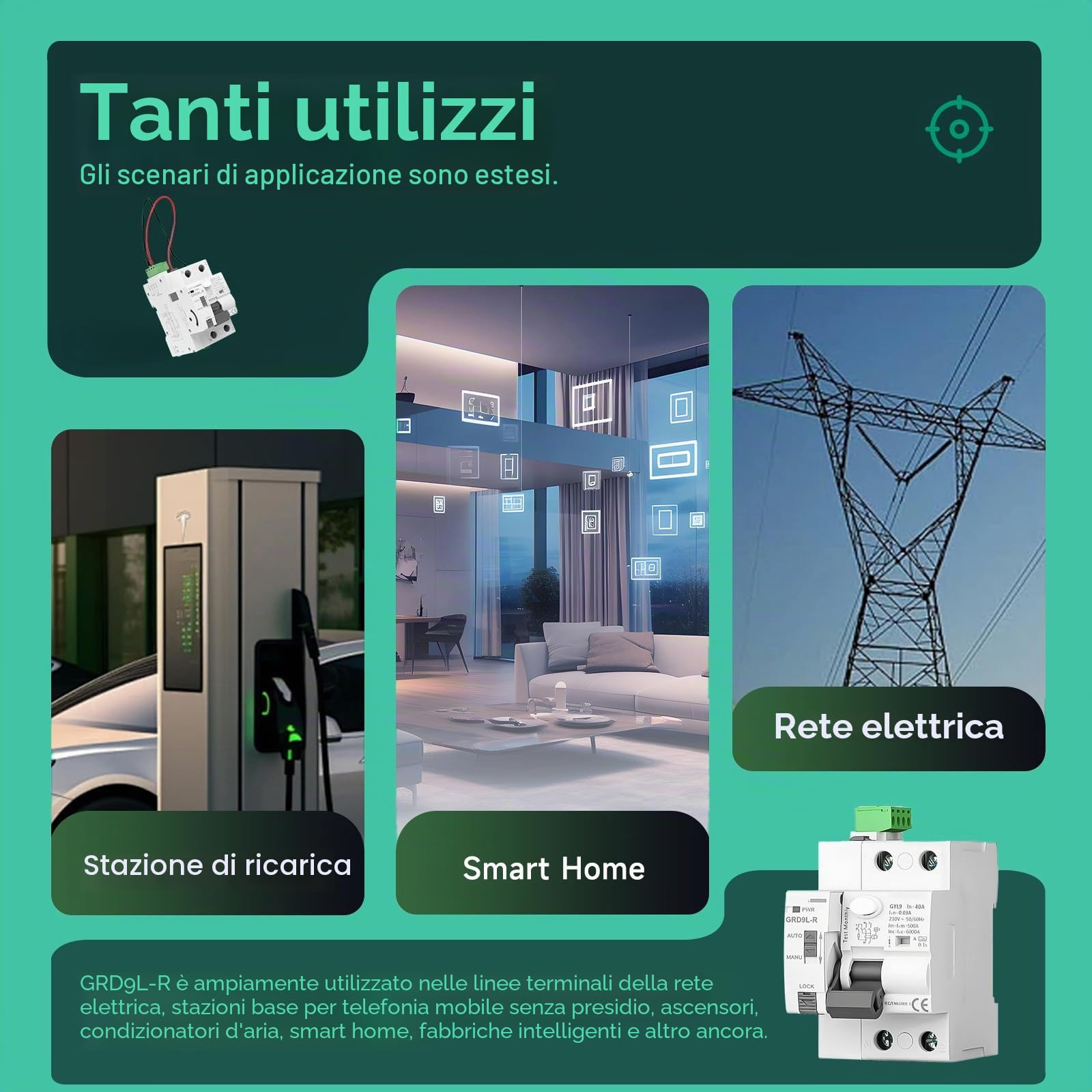 Salvavita Riarmo Automatico 2P 40A 30mA Interruttore Differenziale AC220V per Casa e Contatore Fotovoltaico