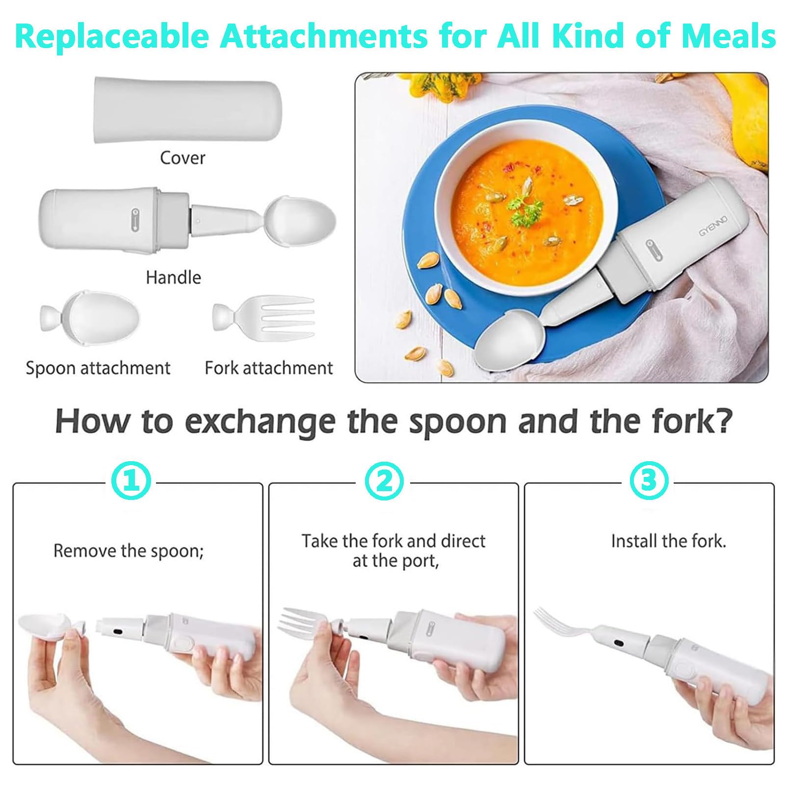 Cuchara De Arroz,Cubiertos Antiartritis,Utensilios Adaptables,Cuchara Inteligente Antivibración,Tenedor Fijos con Autoestabilización,Personas Discapacitadas Padecen Alguna Enfermedad