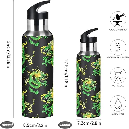 Miniatura 2 de Insulated Water Bottle 20 Oz, BPA-Free Sport Water Bottle Insulated for Gym Outdoor Travel School, Green Dragon Black