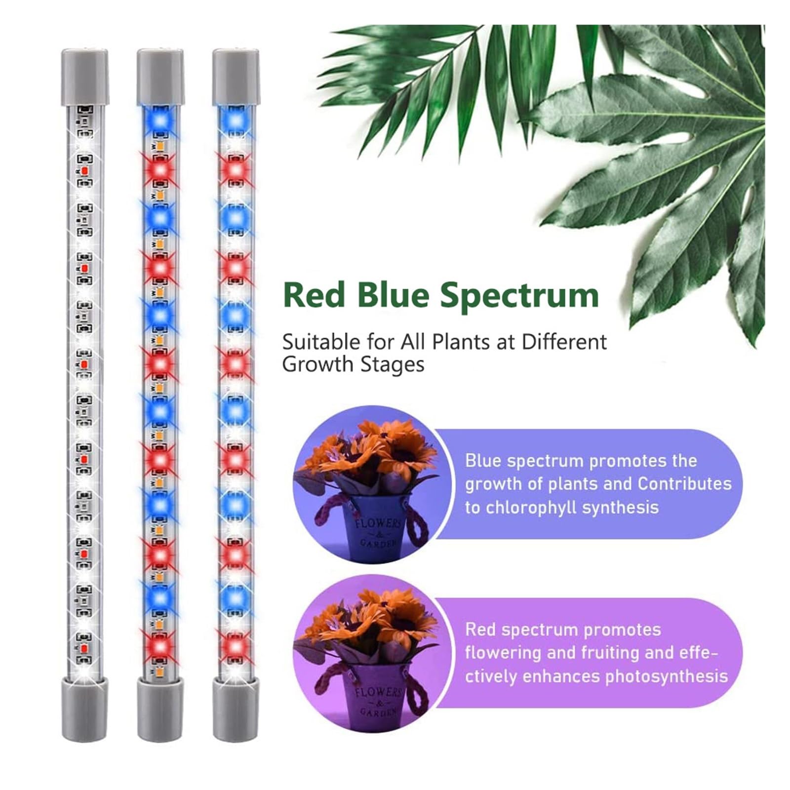 Grow Light, 10W 72 LED Luz de cultivo de plantas Lámpara USB Espectro completo Regulable 3/9 / 12H Temporizador for plántulas Flor Ajustable USB