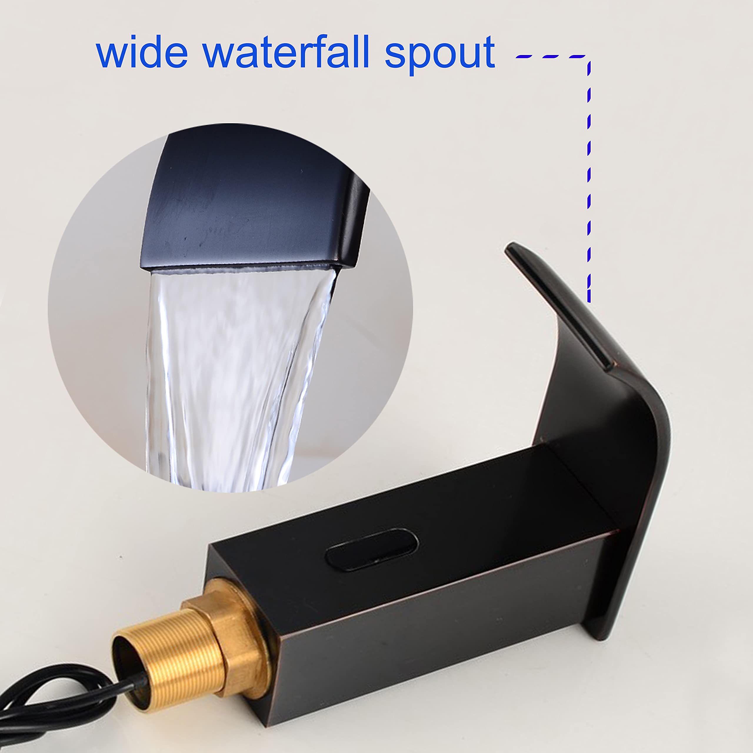 Grifo de Lavabo automático sin Contacto con Efecto Cascada, Sensor de Movimiento, Cuerpo Cuadrado, Mezclador de Agua, Color Negro Mate.