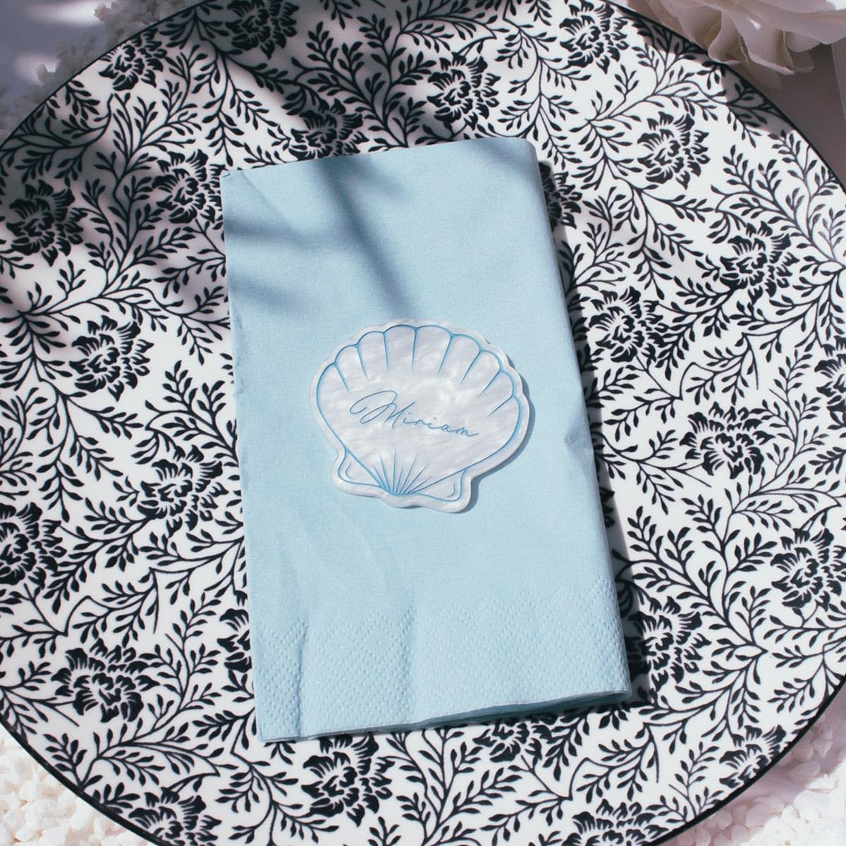 Marcasitios Concha de Metacrilato Nacarado Personalizado para Boda - Pack de 200