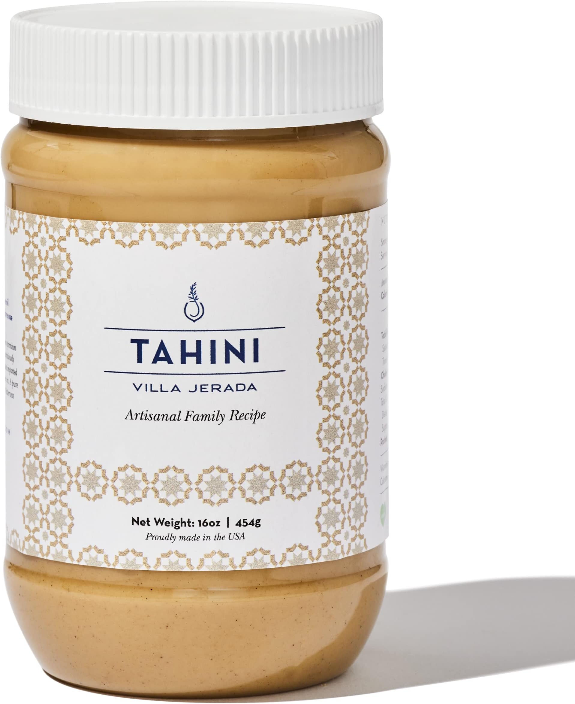 Villa Jerada, Premium Tahini 16 oz - Small-Batch Roasted Stone-Ground USA Sesame Seeds, Creamy Texture, Perfect to make Hummus (TAHINI - 1 JAR)