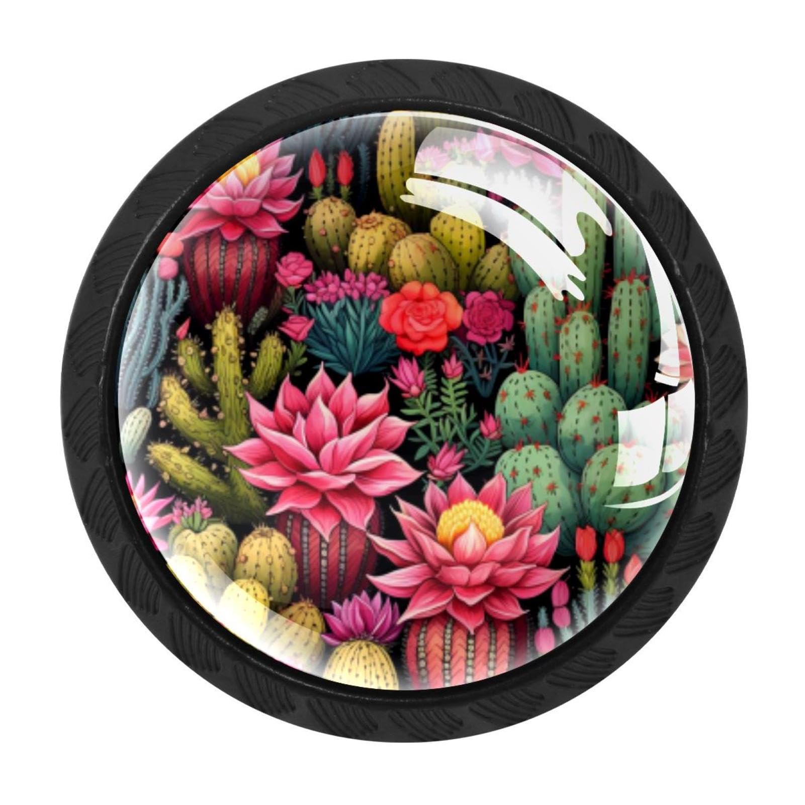 CHENZZZZ 4 pcs Cactus Cabinet Knobs Crystal Drawer Pulls for Kitchen, Bathroom Cabinet, Dresser and Cupboard