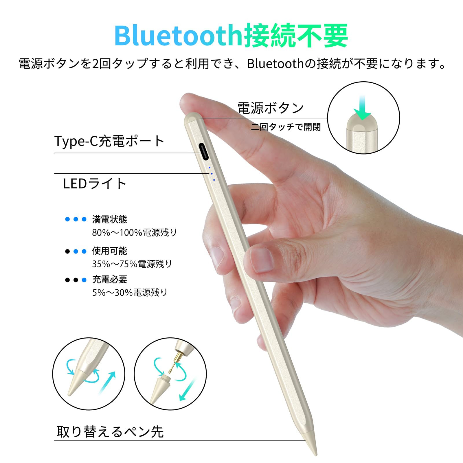 Amazon | 【2023年新登場 Type-C急速充電】 AiSFUL タッチペン 極細 超