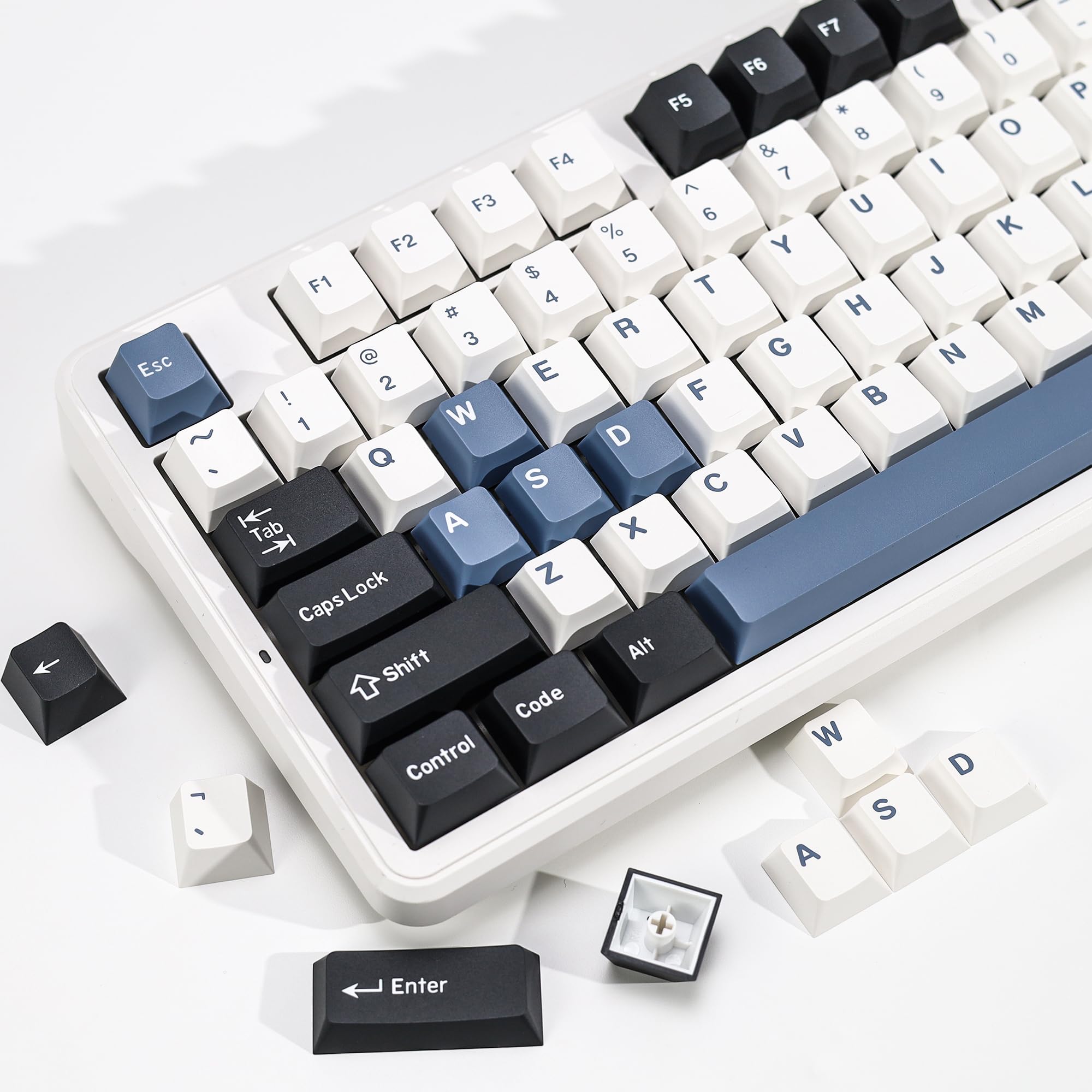 KBDiy Arctic PBT Double Shot Keycap Set,174 Keys Retro Blue Custom Key Cap Keycaps 60 Percent Cherry Profile Keycaps for 61/64/68/84/87/100/104/108