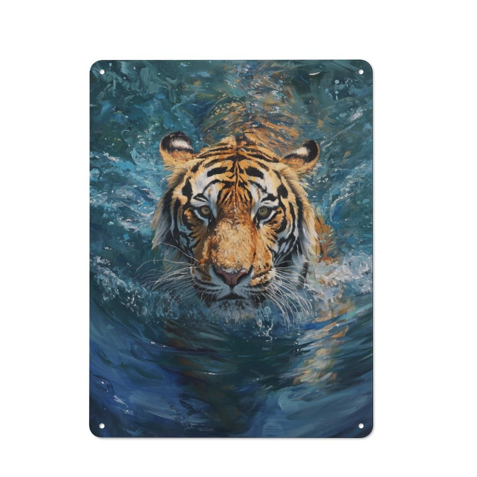 Aquatic Tiger Portrait Decorative Metal Wall Decor 40x30cm, Vintage Metal Sign for Hallway, Home Bar, Garage Or Study