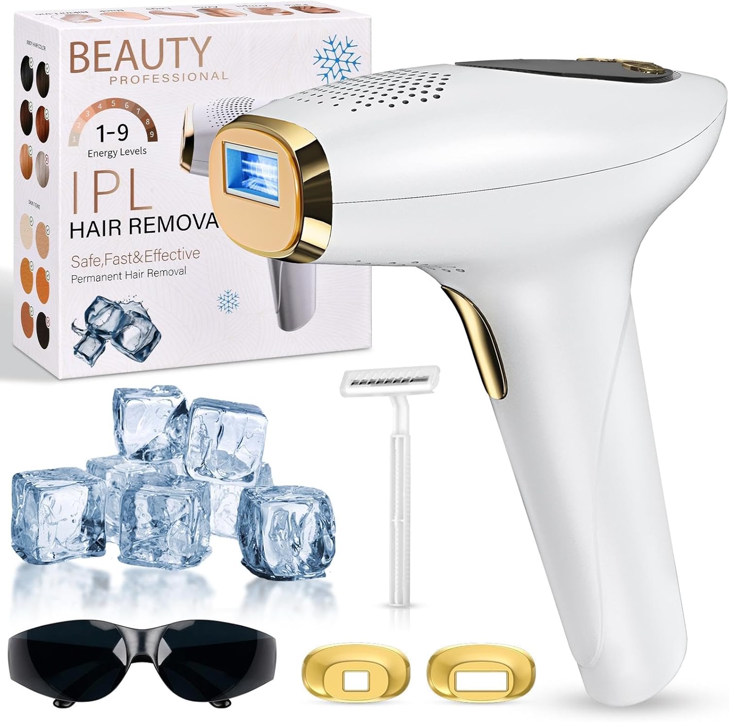 Product image of IPL Geräte Haarentfernung Laser mit Kühlfunktion, 3 Erweiterte Funktionen HR/SC/RA, 9 Energiestufen, 999,999 Lichtimpulse Laser Haarentfernun für Männer/Frauen/Gesicht/Bikini/Körper (Weiß)