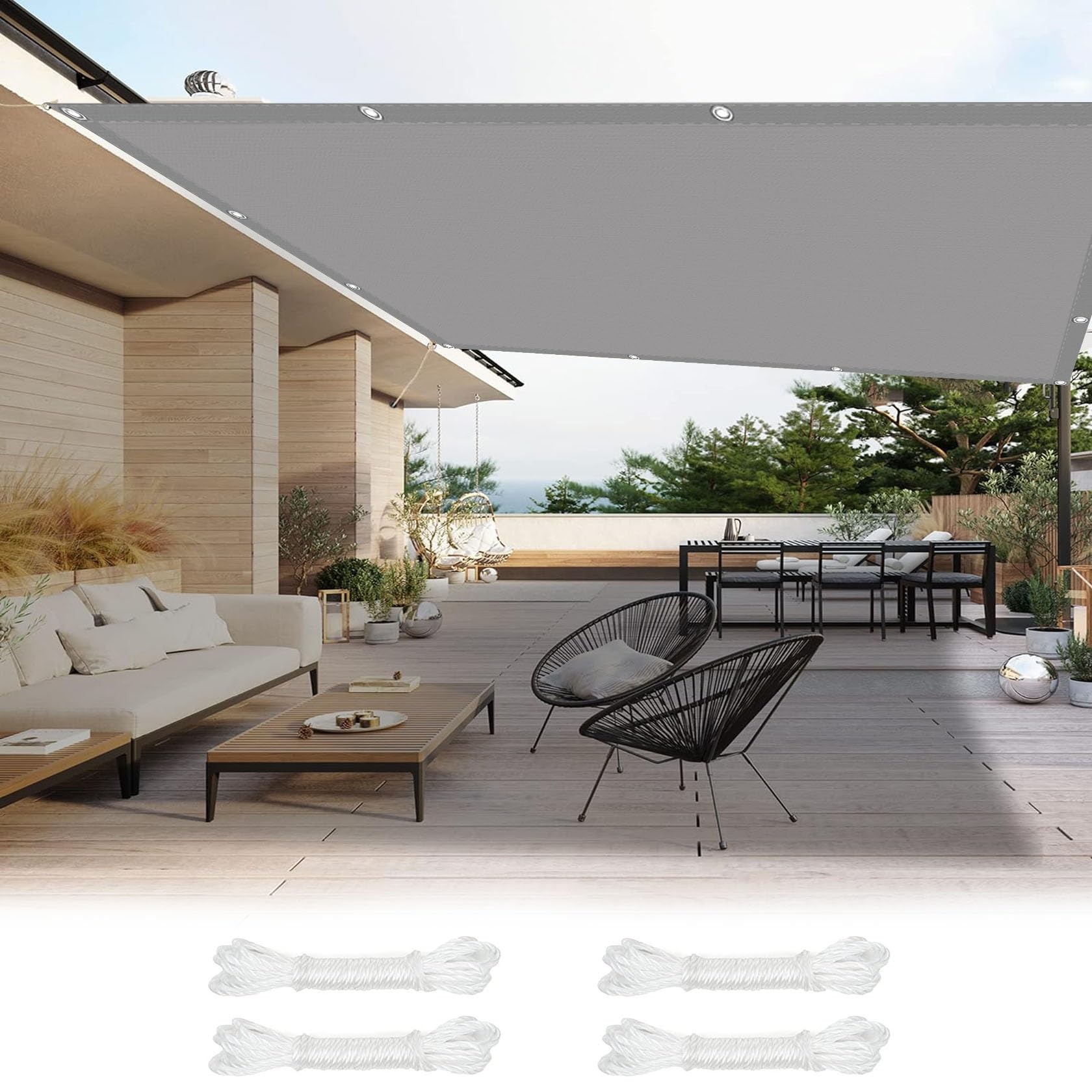 Voile d'ombrage 2.6 x 2.9 m gris clair pour ombrager un balcon